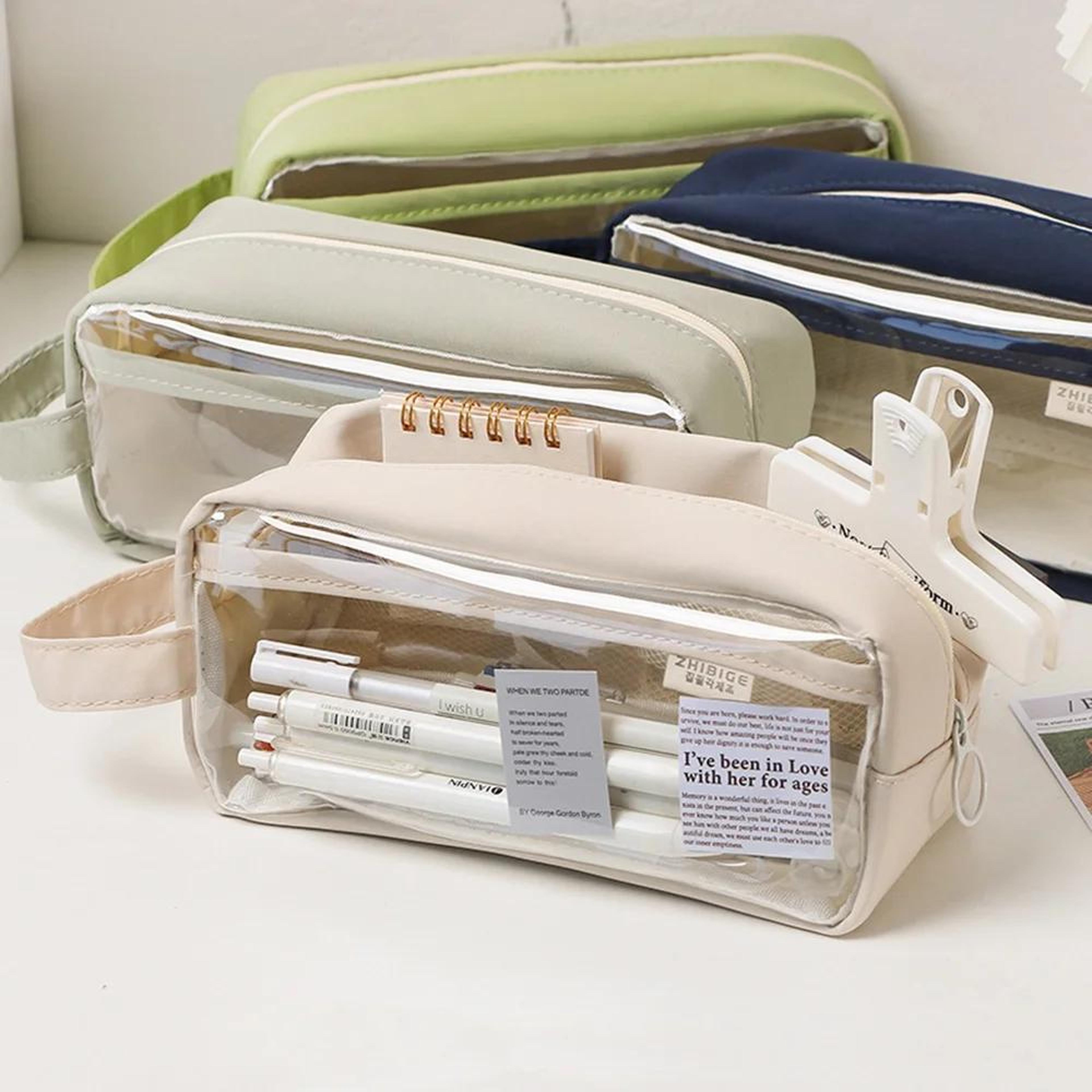 transparent large capacity pencil bag aesthetic school case for students and stationery storage