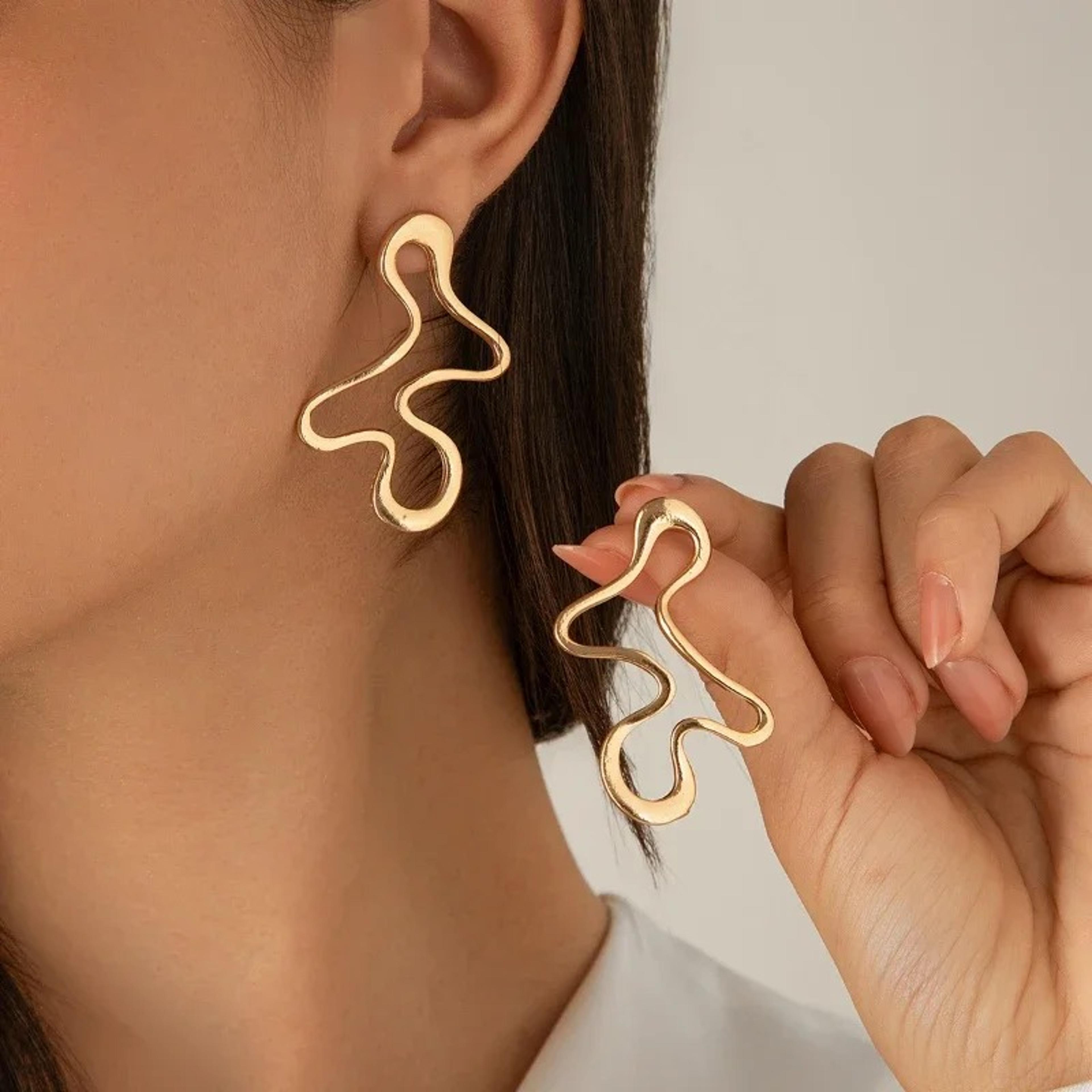 minimalist irregular hollow geometry gold stud earrings for women statement jewelry