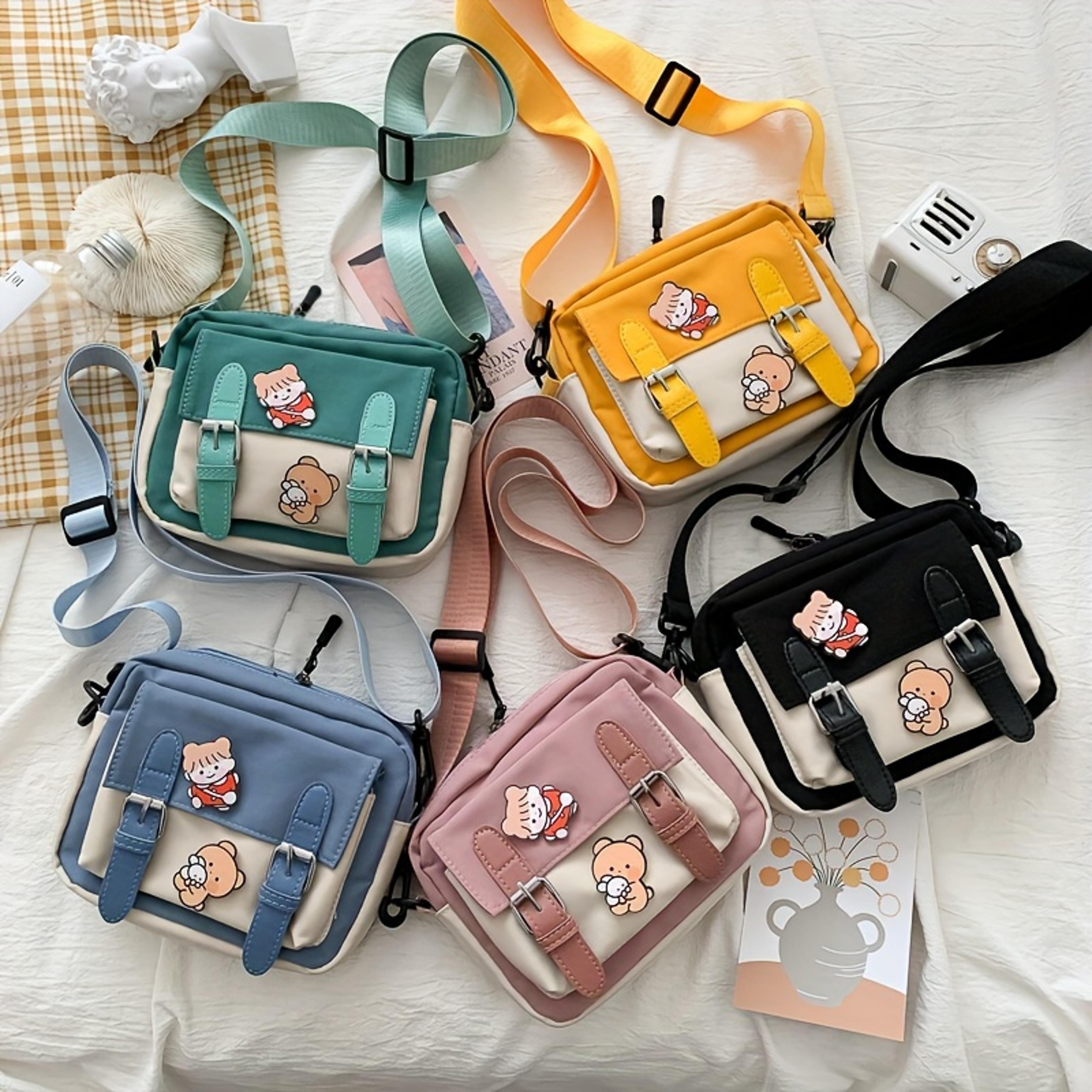cute nylon shoulder bag for women harajuku style casual messenger bag with badge