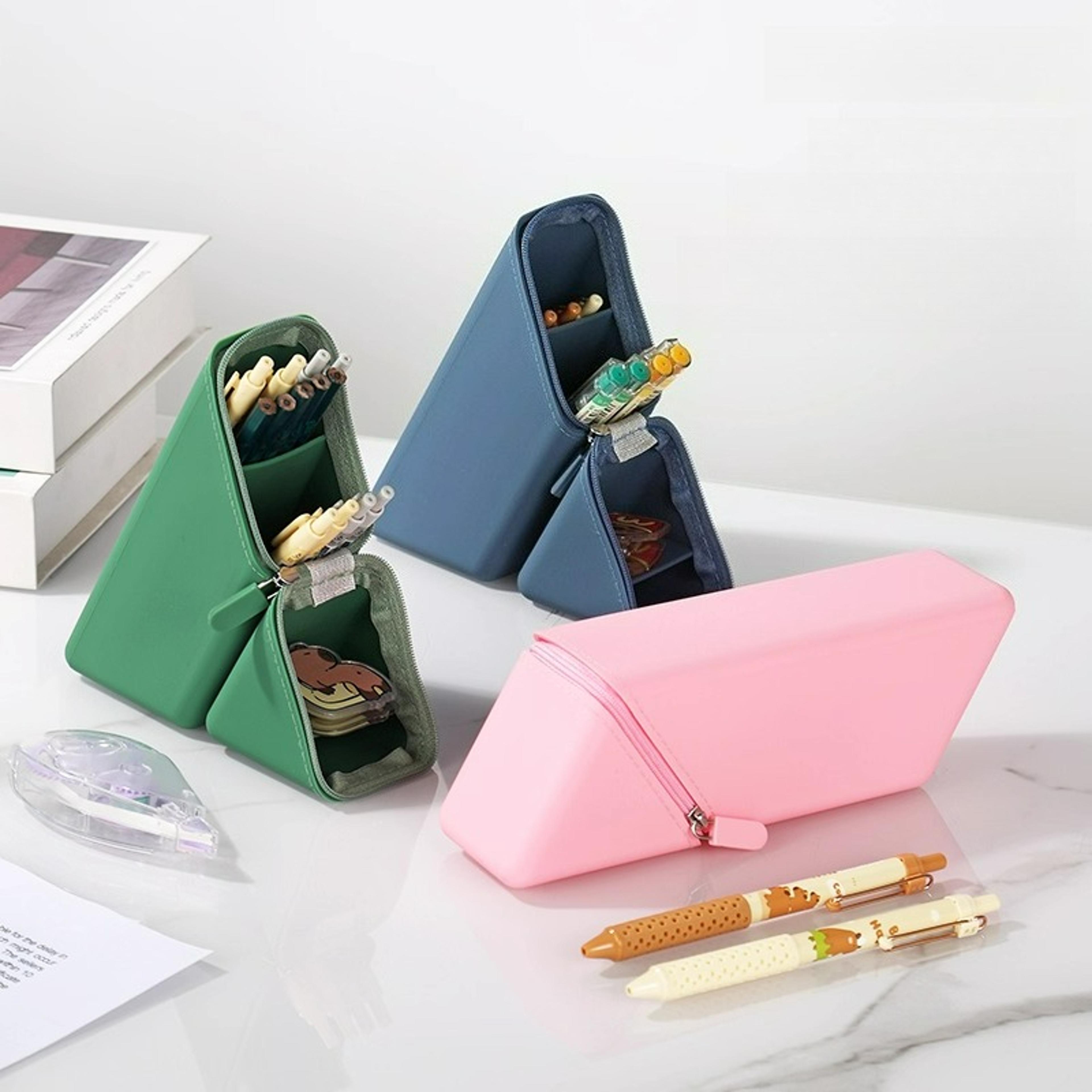 creative silicone pencil case large capacity pencil holder multi layer storage stand up organizer