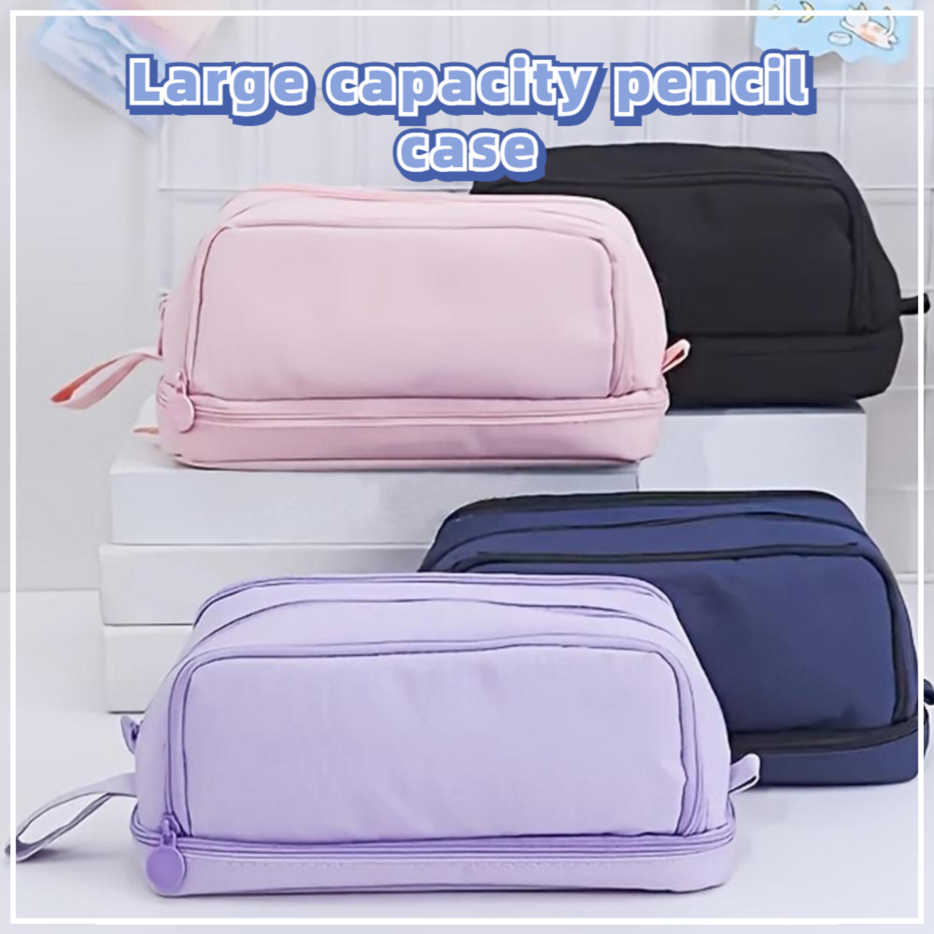large capacity multi compartment pencil case with portable handle