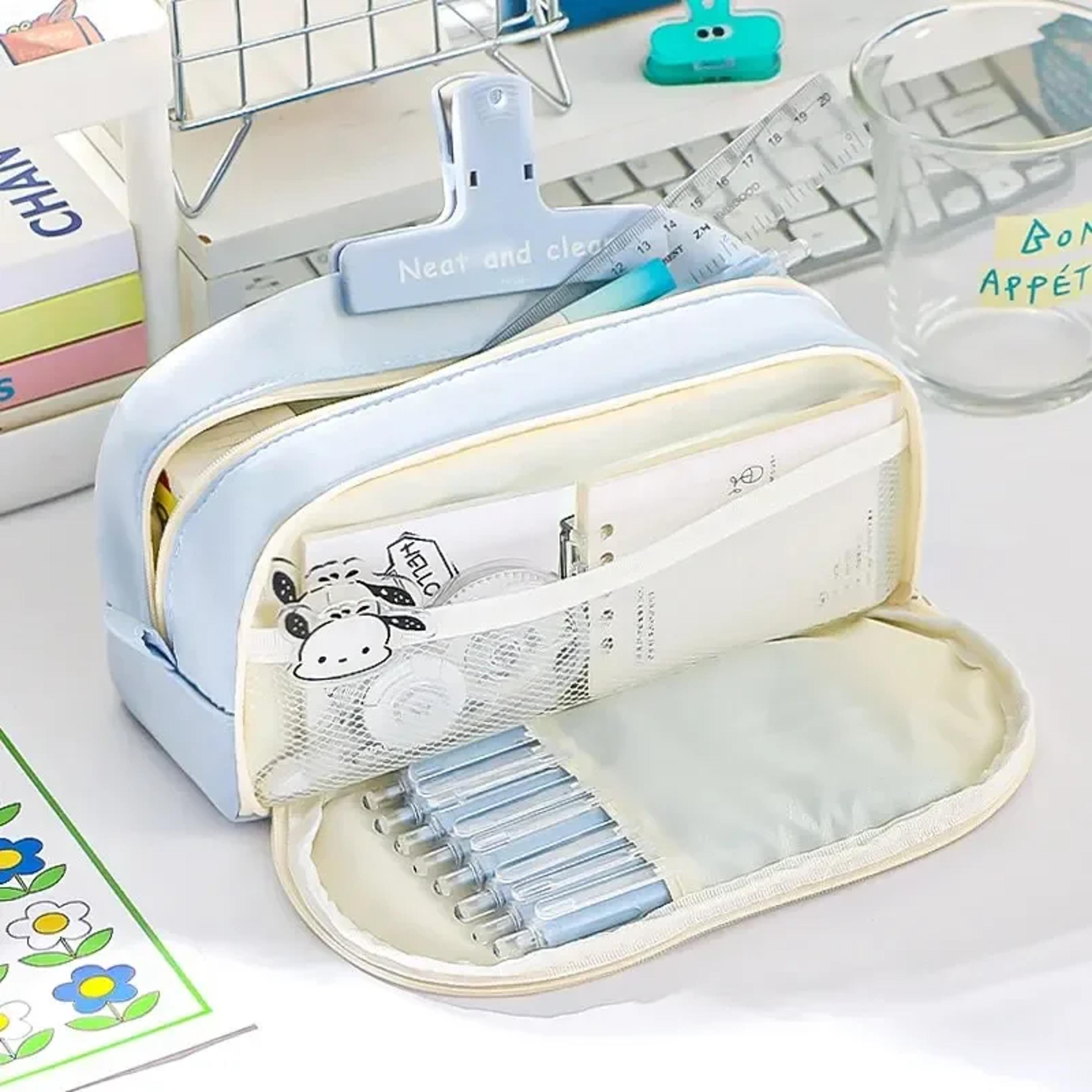 large capacity pencil case with multiple compartments for organized school stationery storage