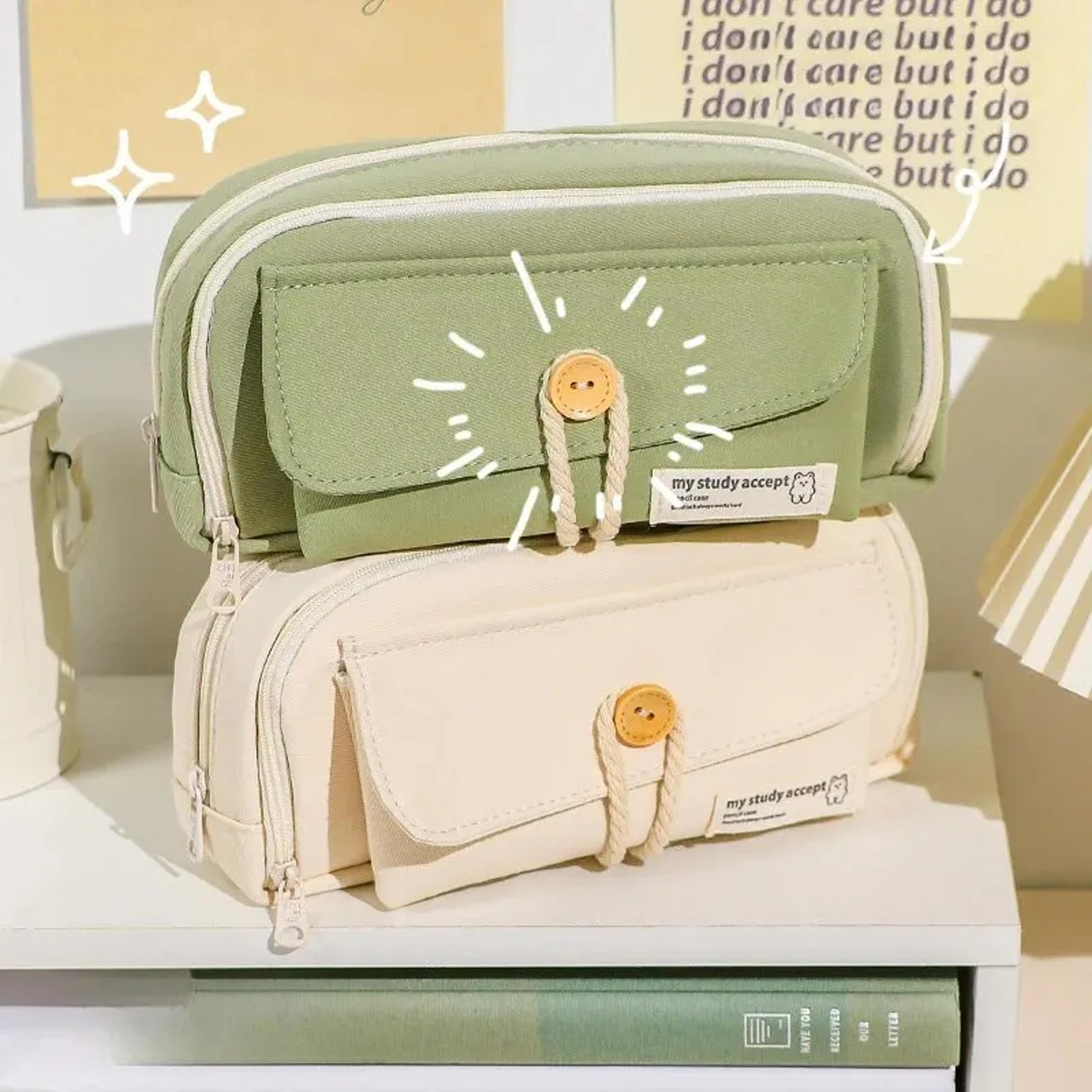 cute canvas pencil case large capacity organizer for students travel and cosmetics