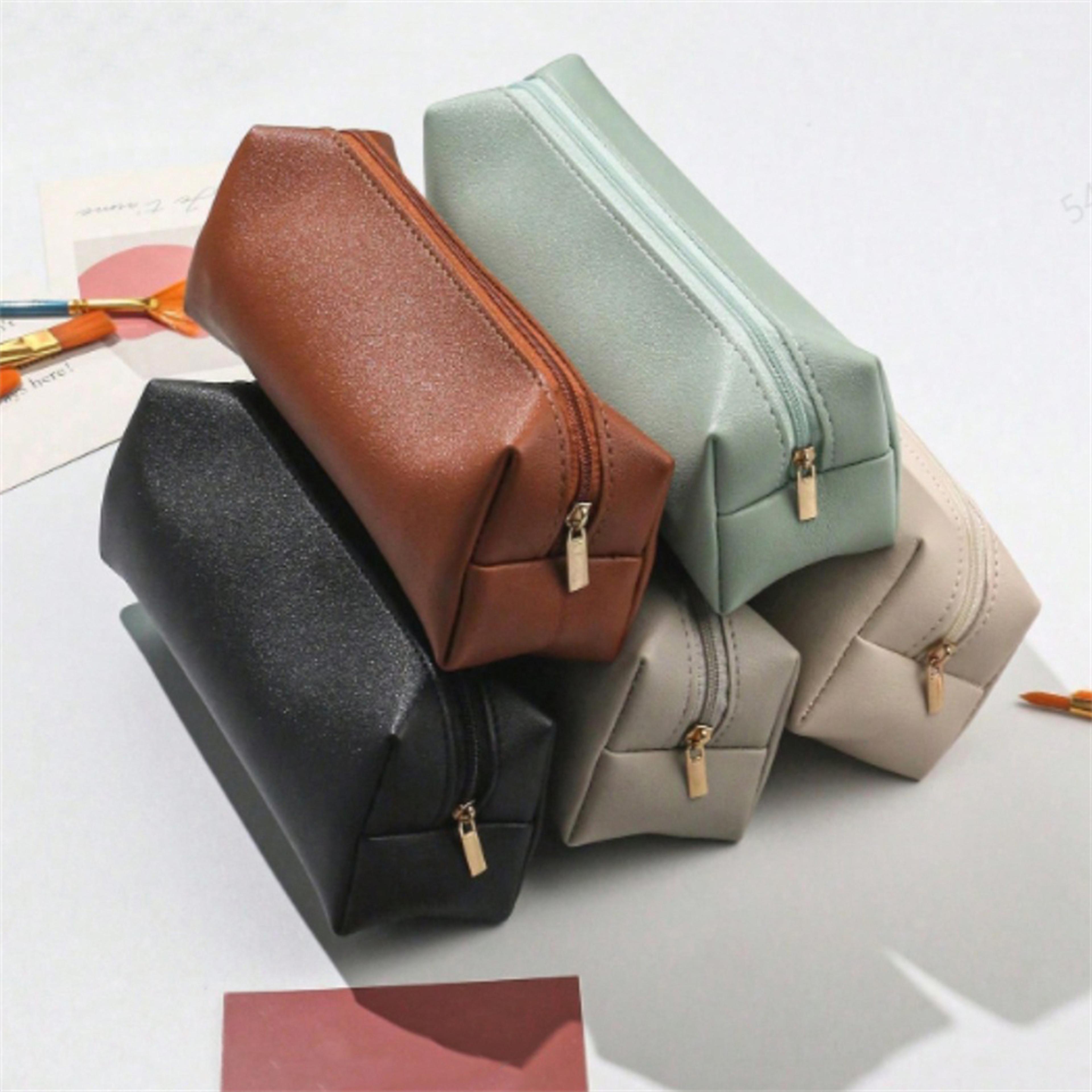 large capacity pu leather pencil case organizer with zipper for students and office supplies