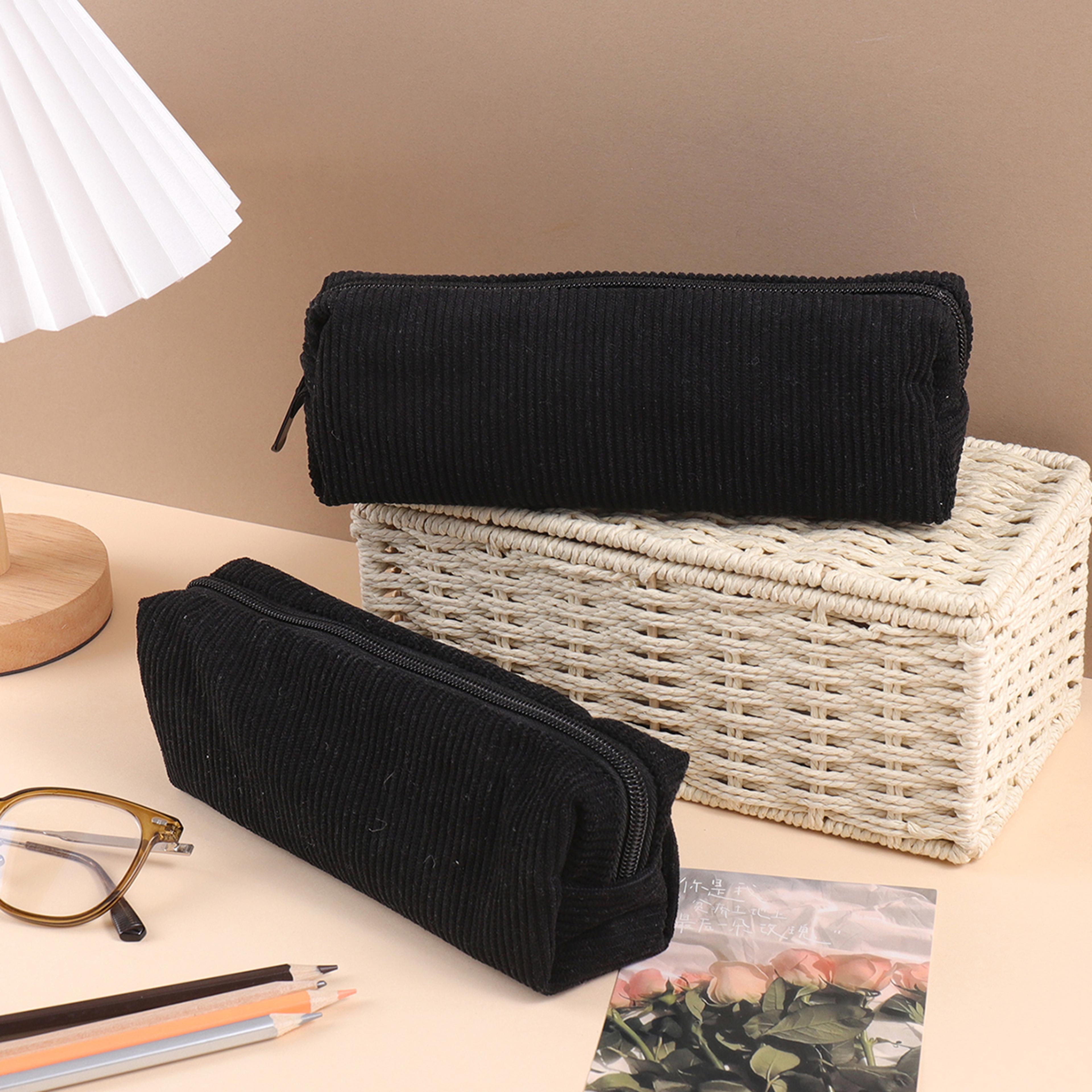 vintage corduroy pencil case large capacity zipper pen pouch for students and stationery storage