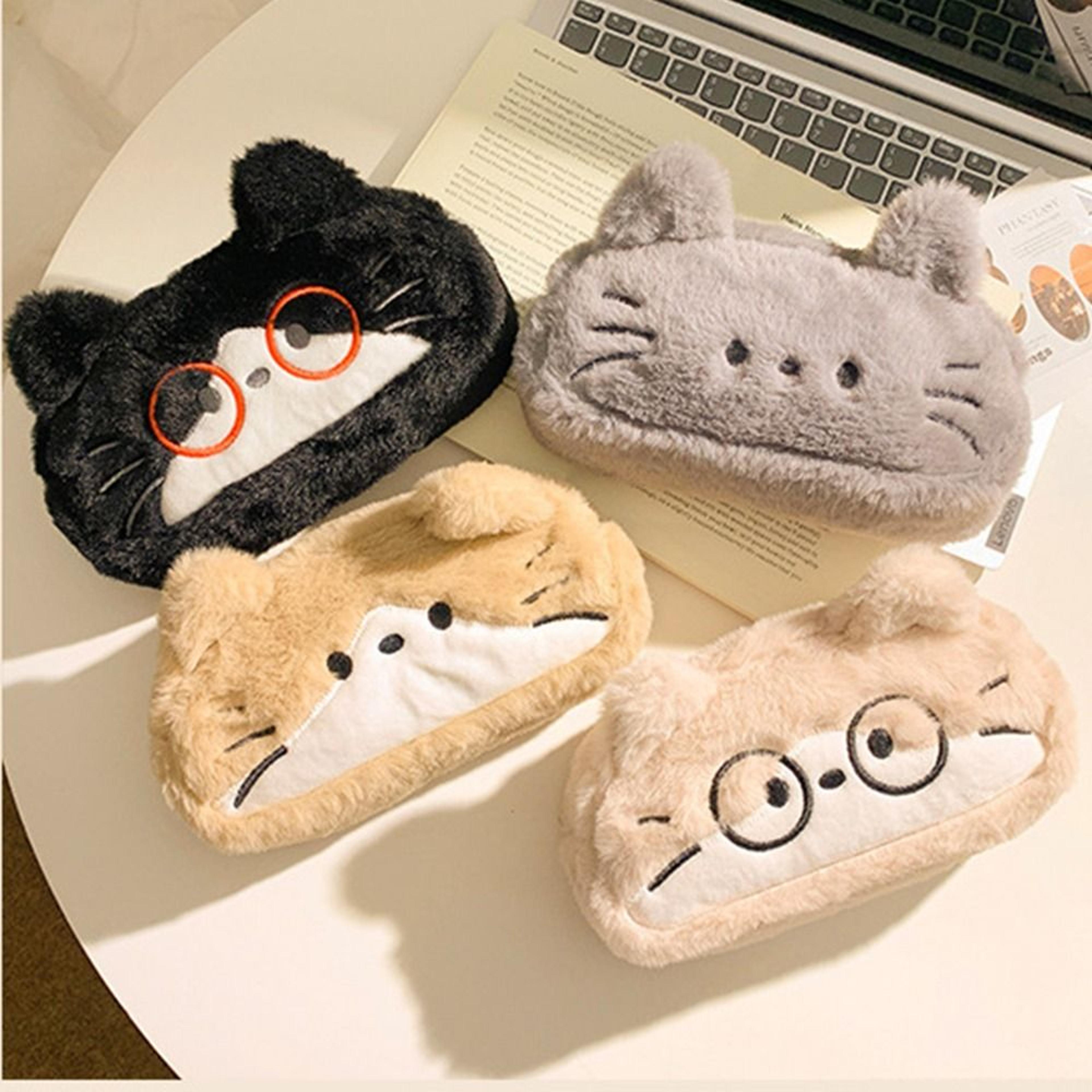 fluffy cat pencil case cute kawaii large capacity school stationery bag for kids