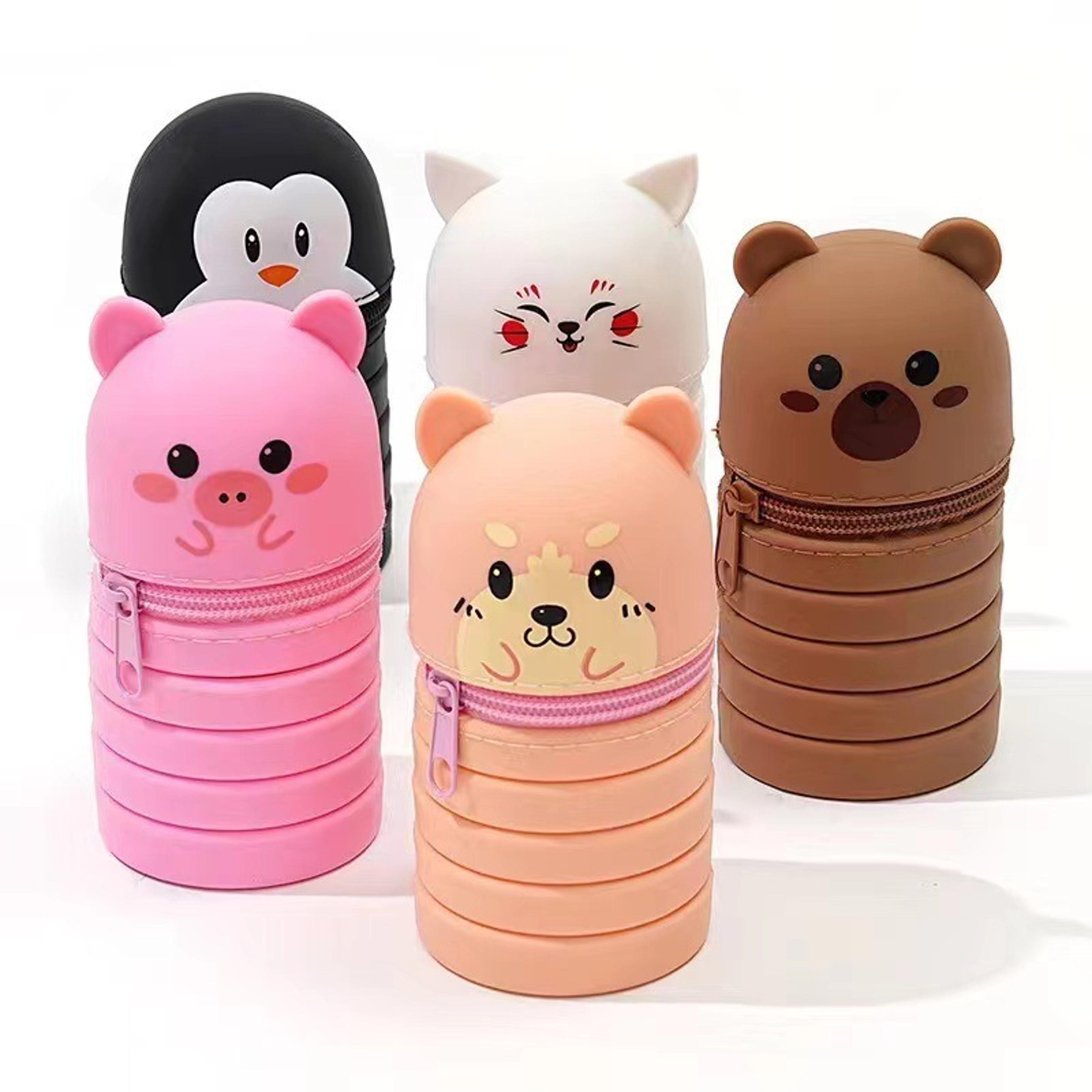 cute animal foldable silicone pencil case and desk organizer