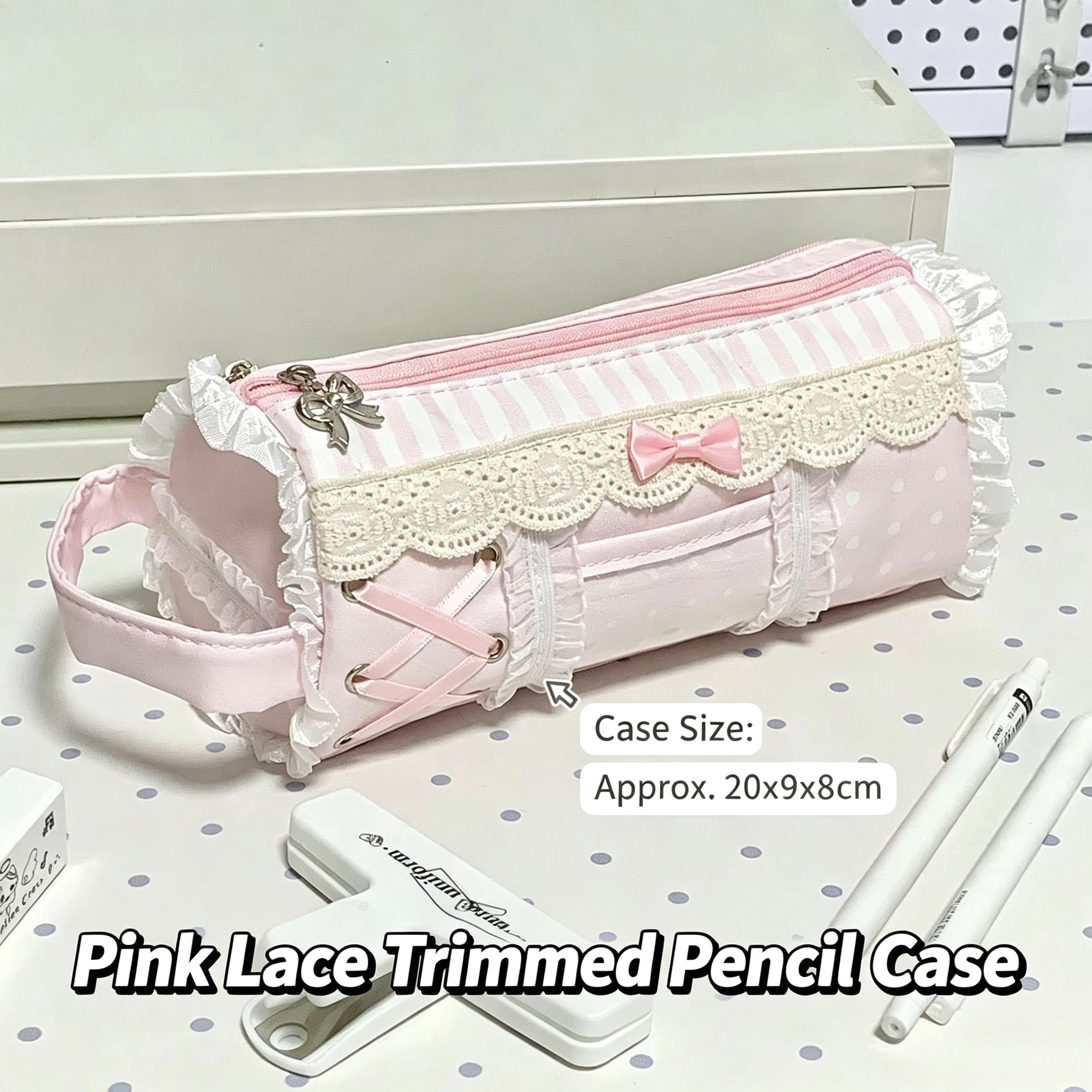 coquette lace large capacity pencil case and makeup organizer