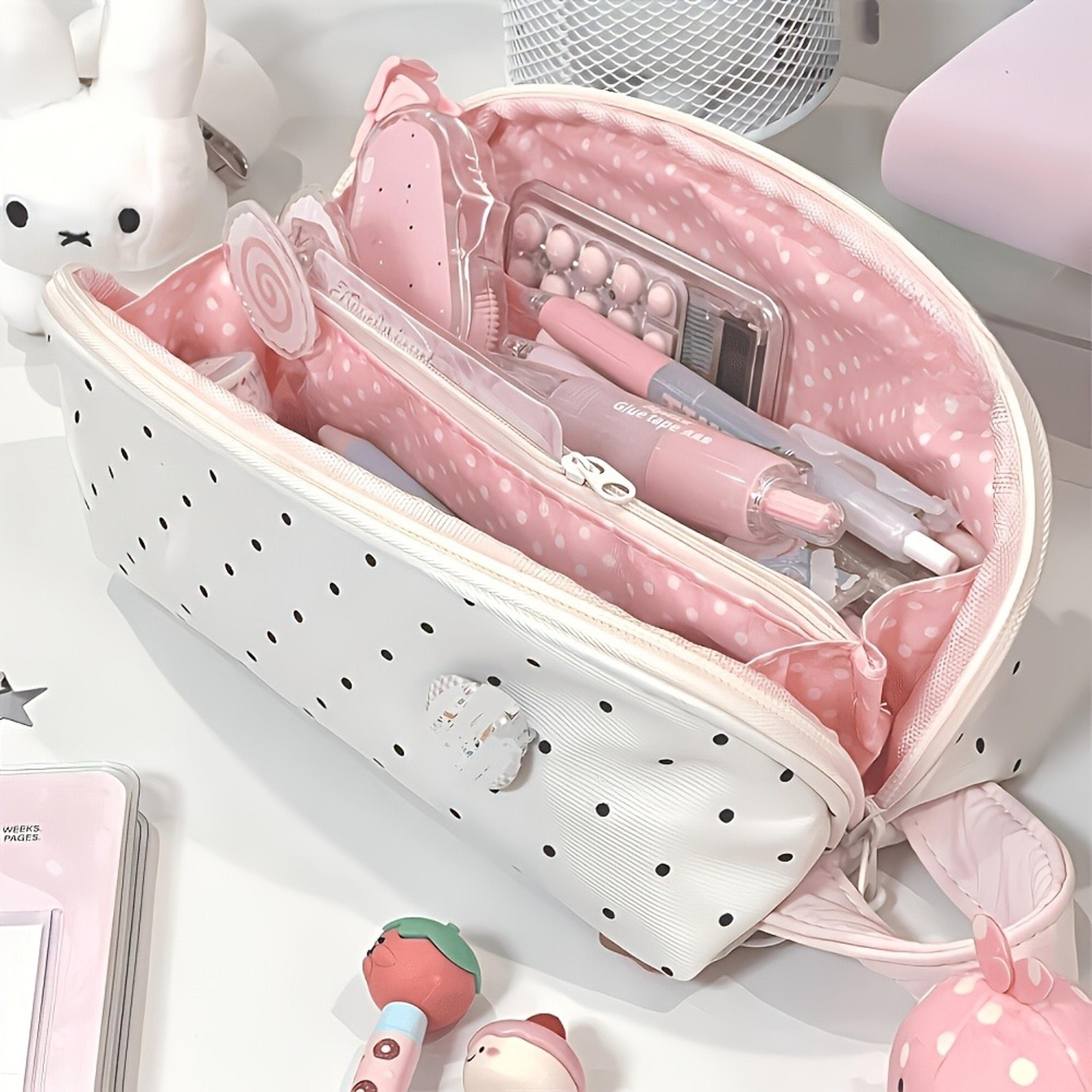 polka dot large capacity pencil case and stationery organizer