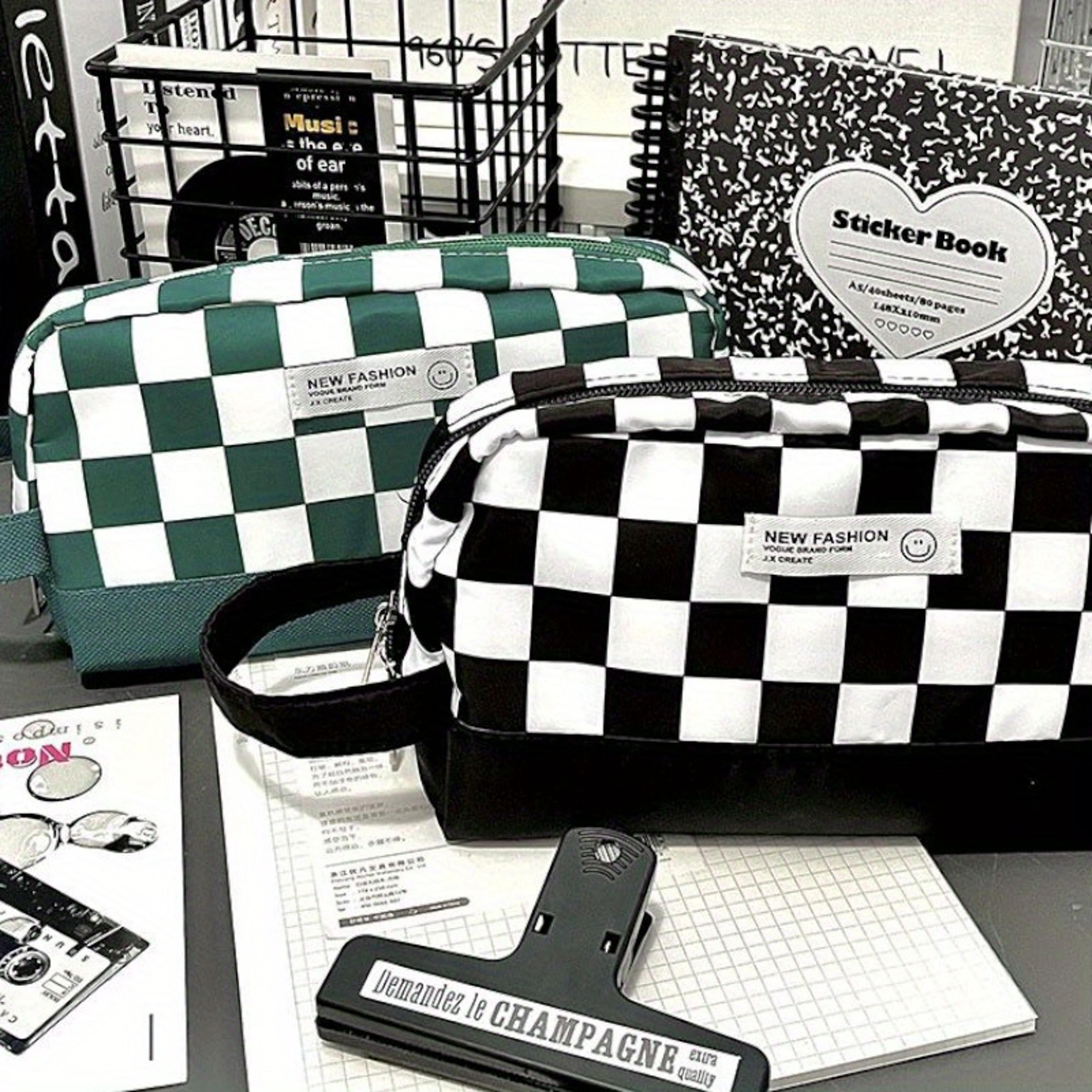 classic checkerboard pen bag large capacity pencil pouch & cute checkered pencil case