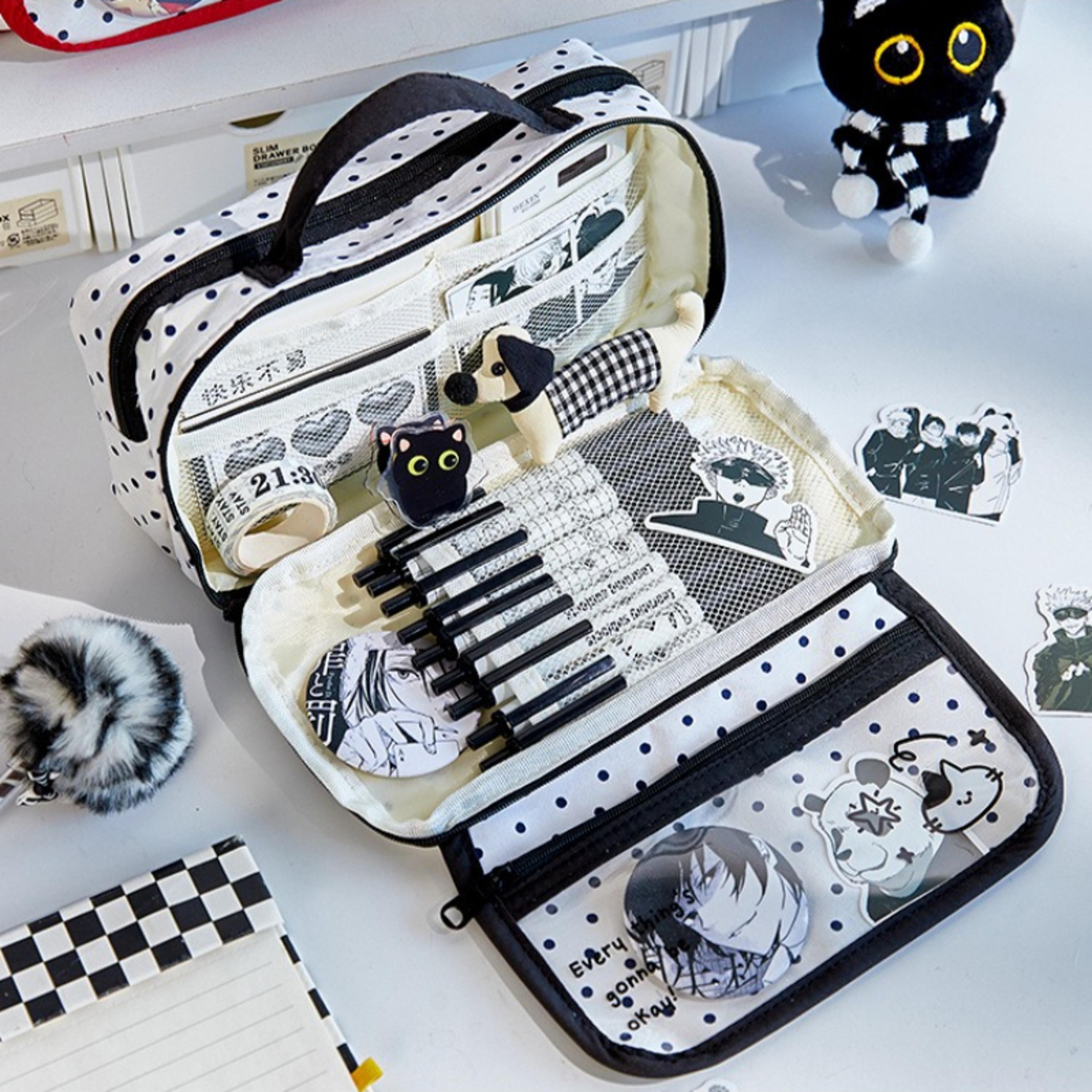 polka dot aesthetic ita bag pencil case & large capacity stationery organizer