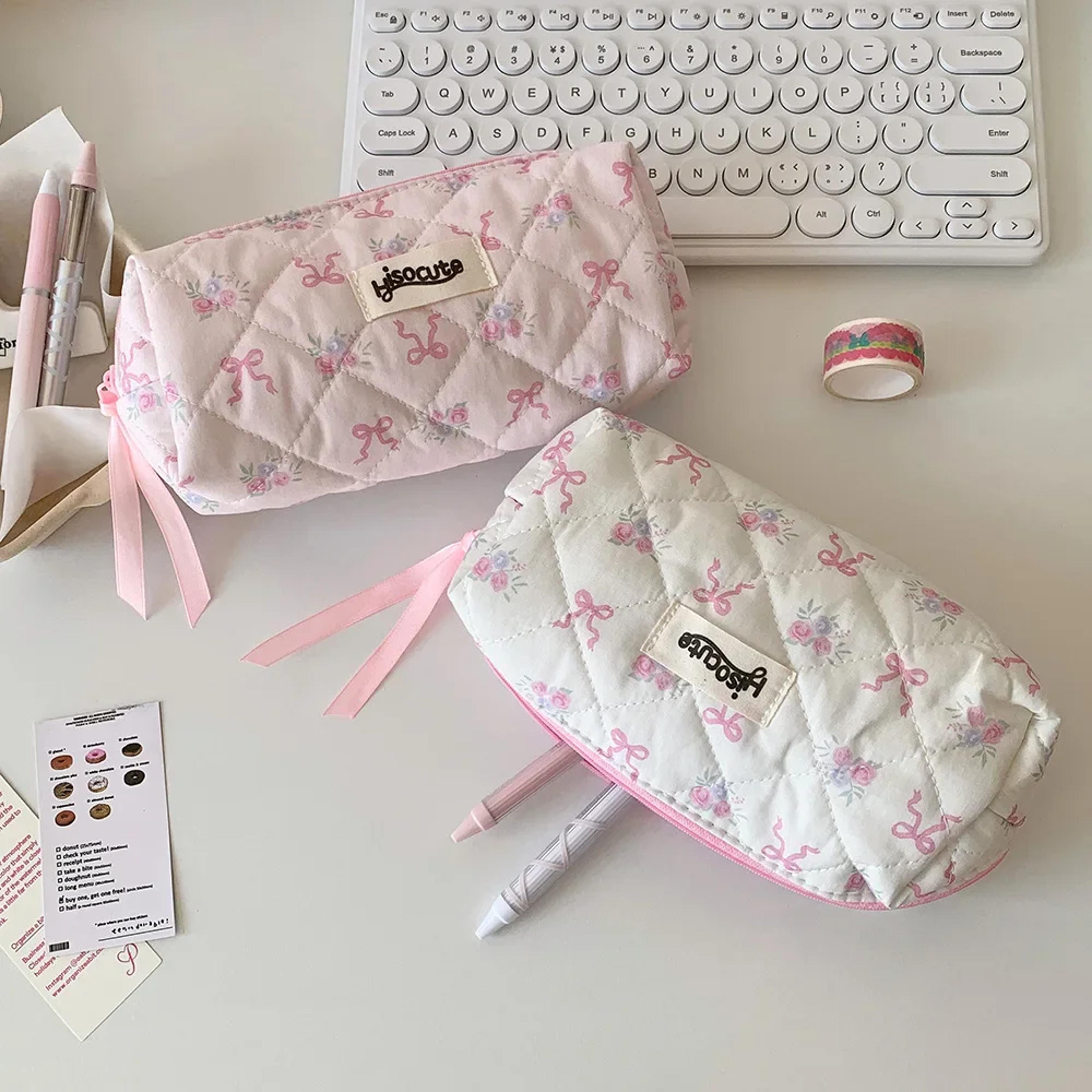 korean aesthetic sweetheart bow pencil case and portable makeup pouch