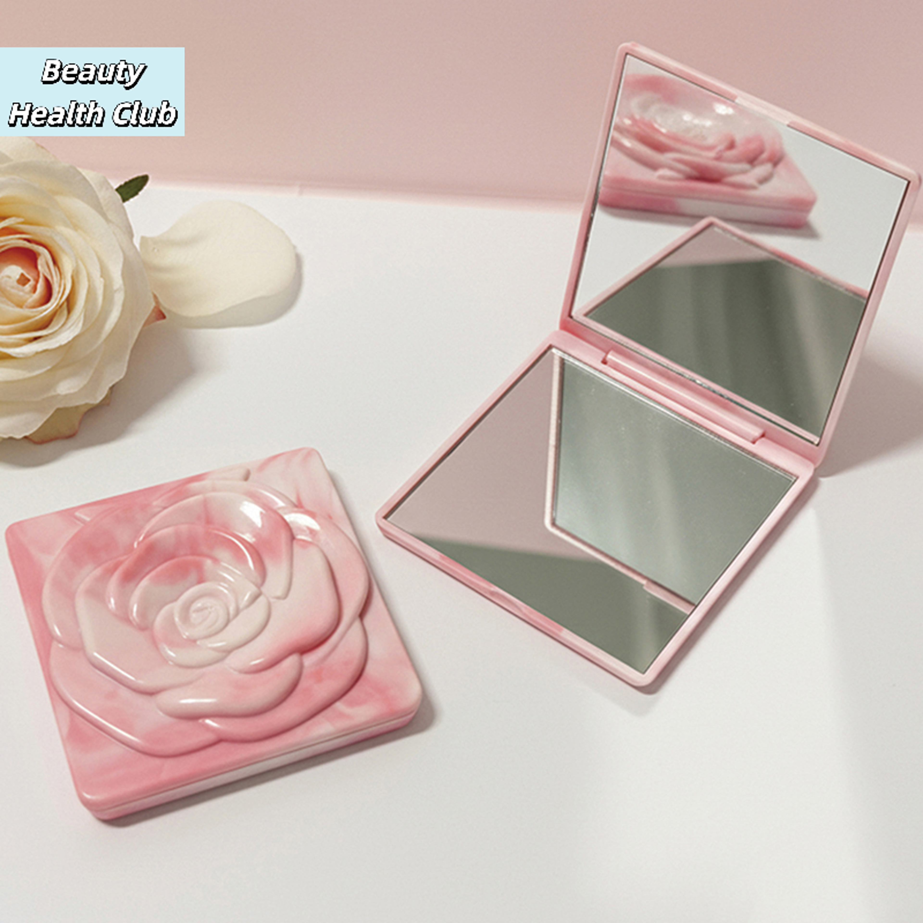 retro rose double sided compact pocket makeup mirror