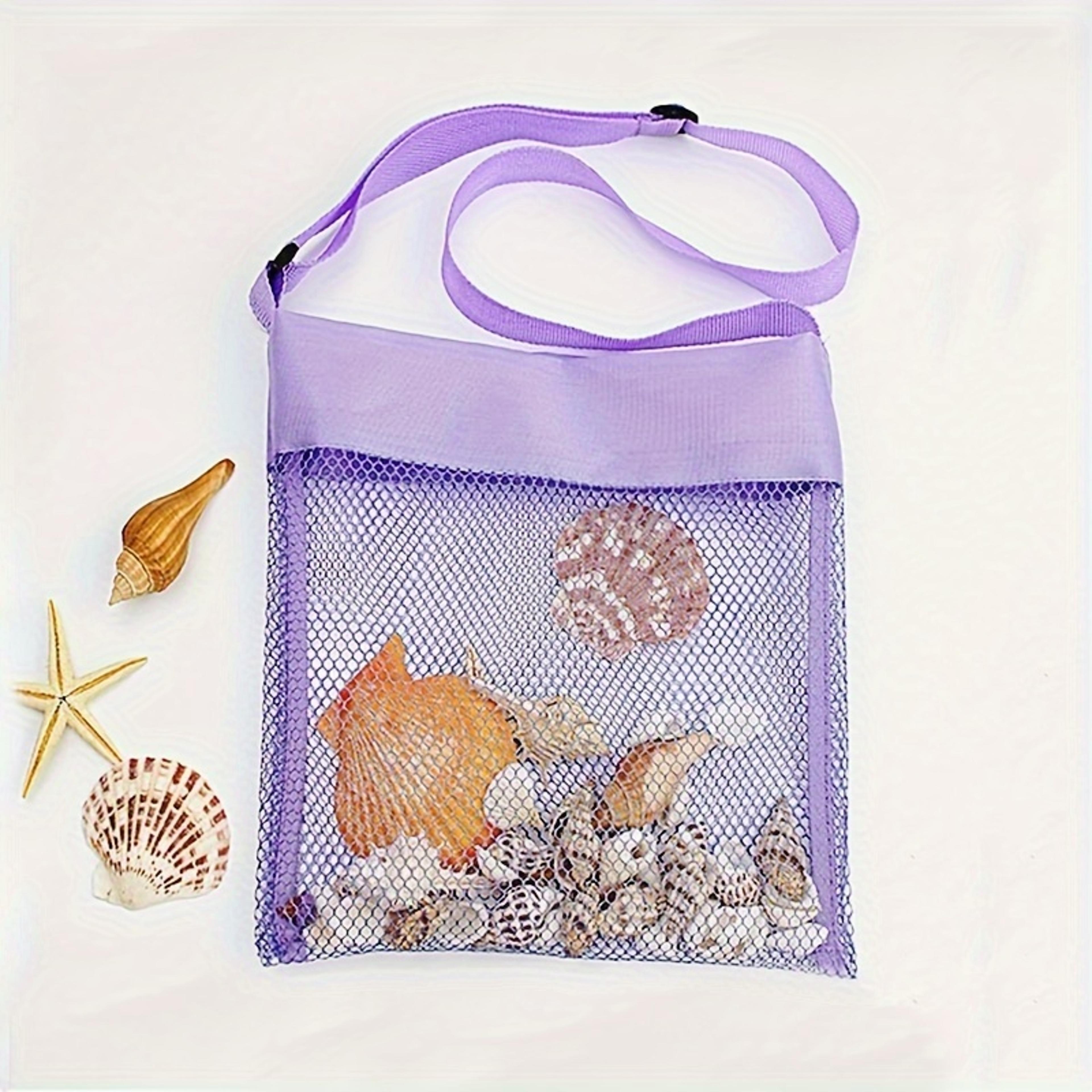 kids beach shell collecting bag lightweight mesh beach toy organizer adjustable strap