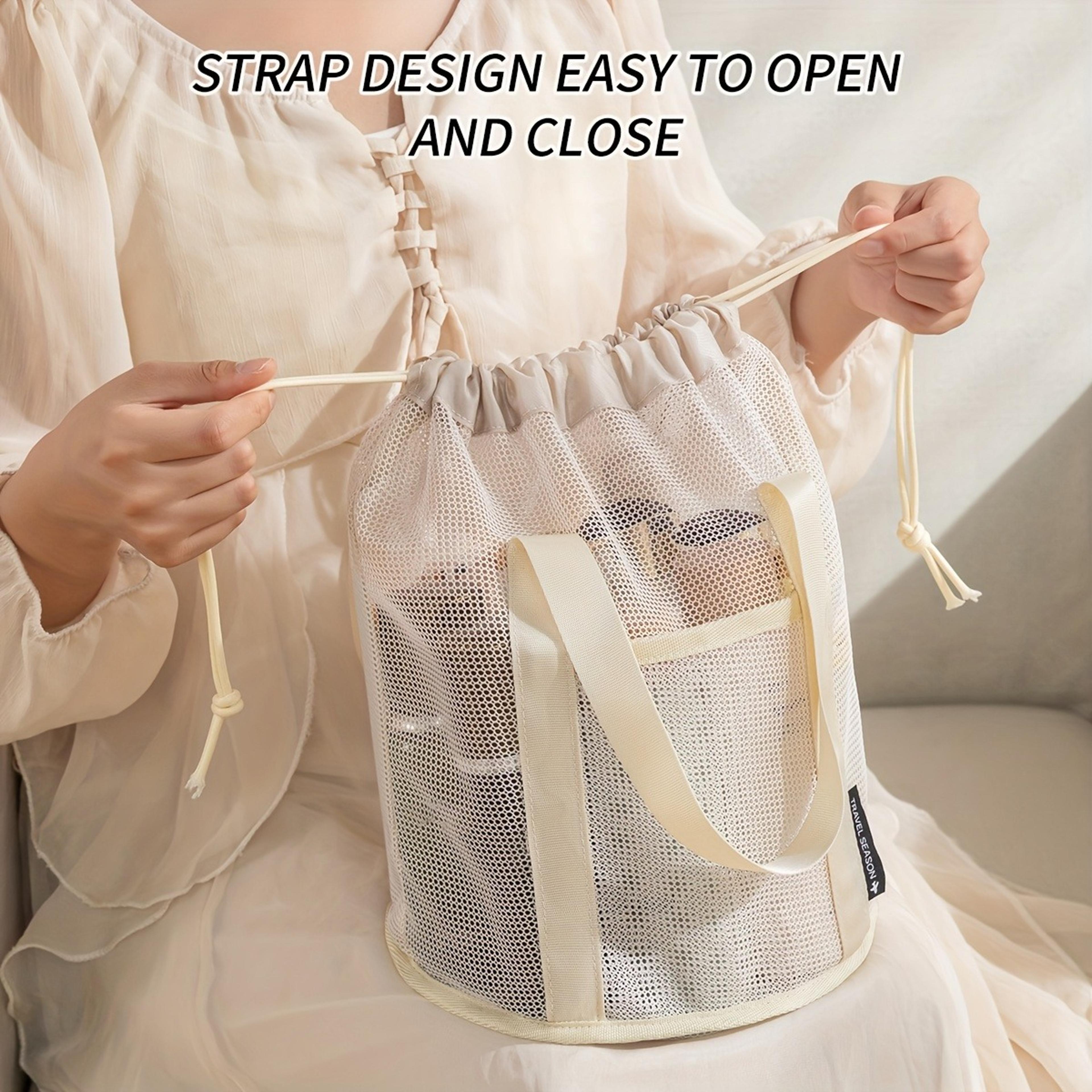 large capacity mesh beach bag shoulder tote drawstring storage pouch for travel and summer