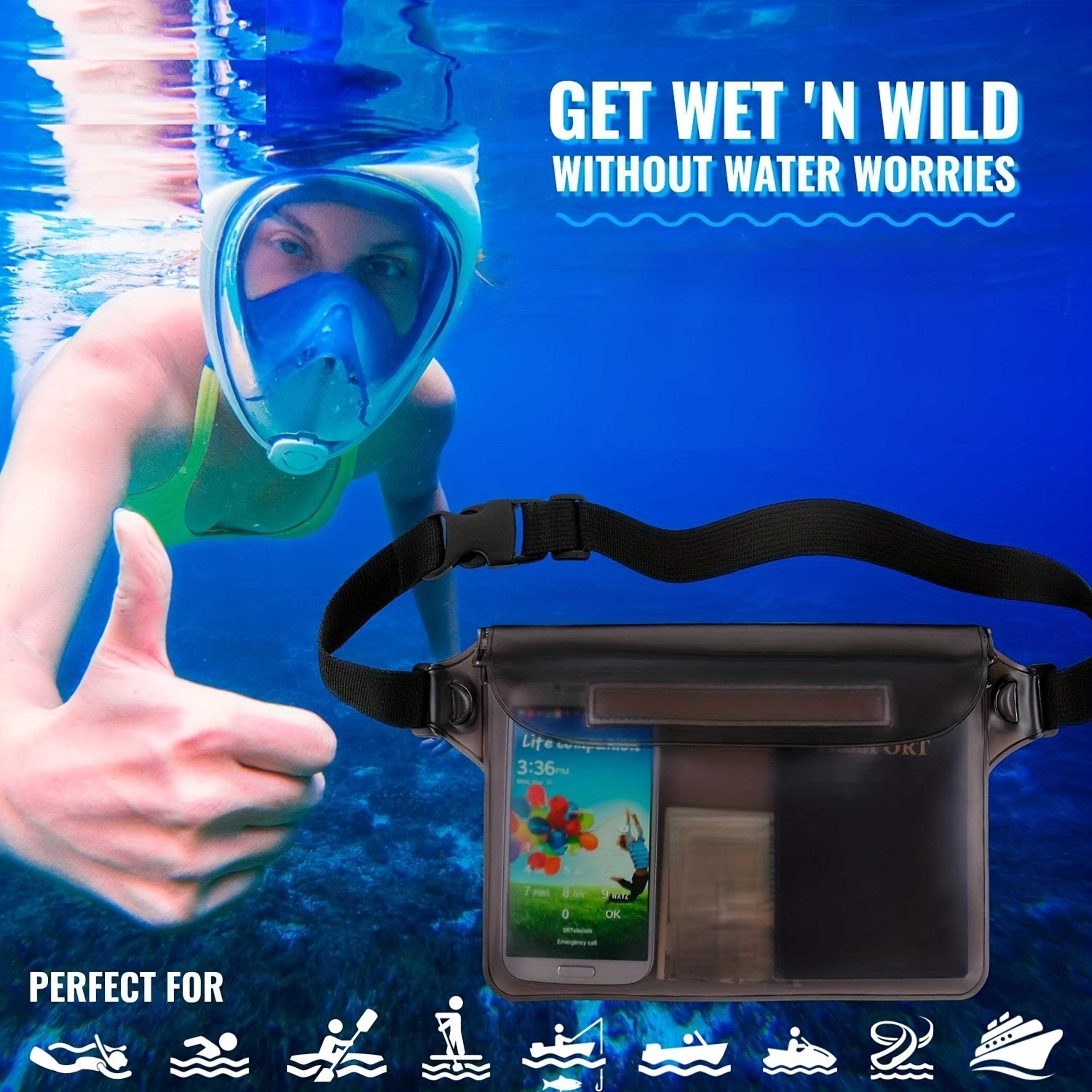 three layer waterproof phone pouch with touch screen waist strap for swimming beach and water sports