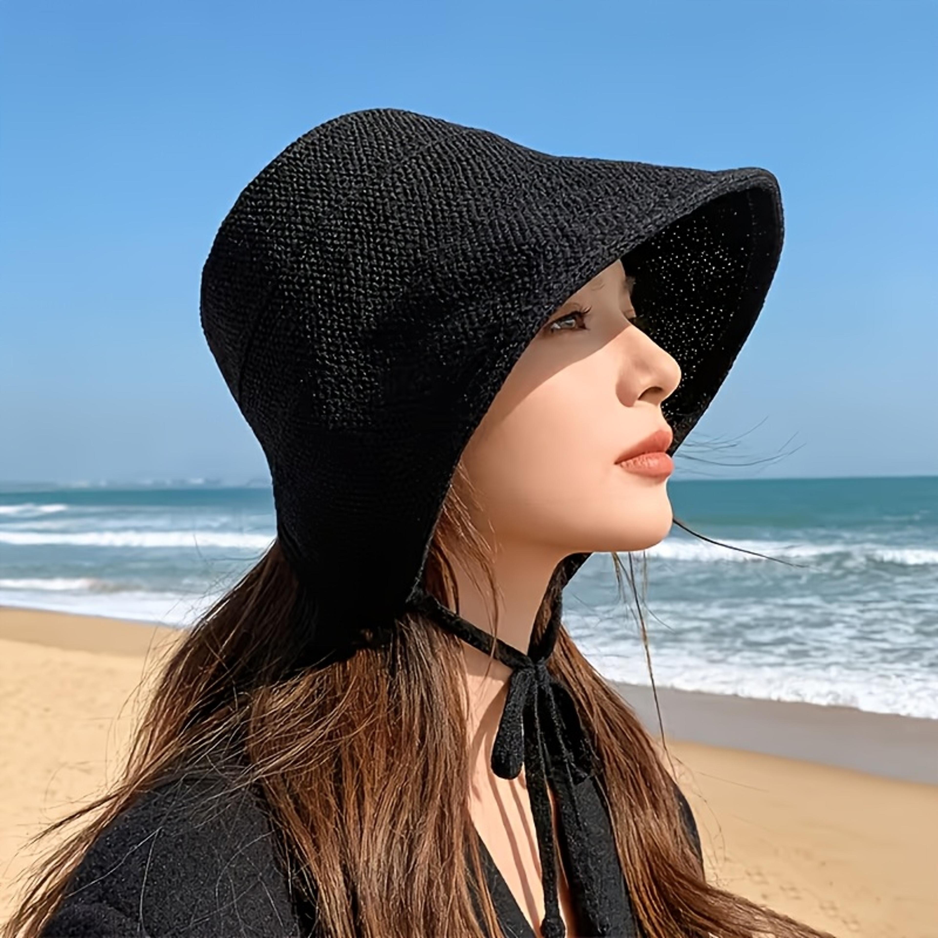 ladies straw bucket hat adjustable tie sun protection hat for summer outdoor travel