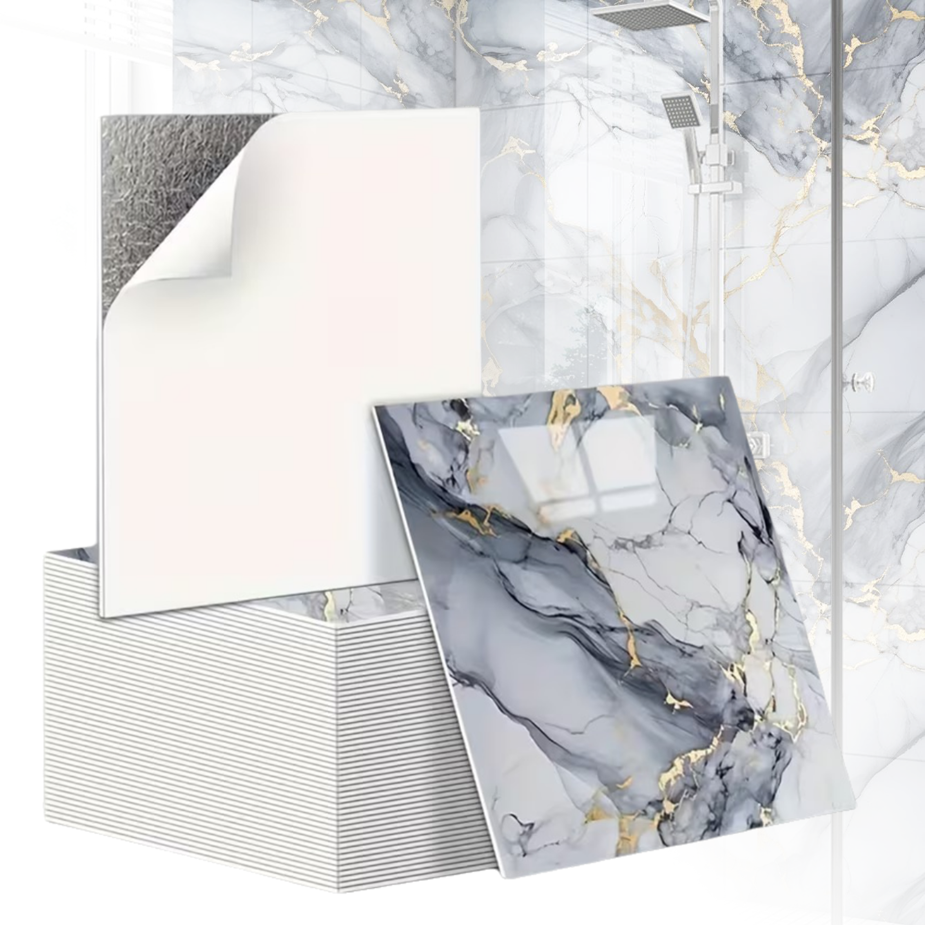 marble effect tile stickers waterproof self adhesive wall panels for home renovation