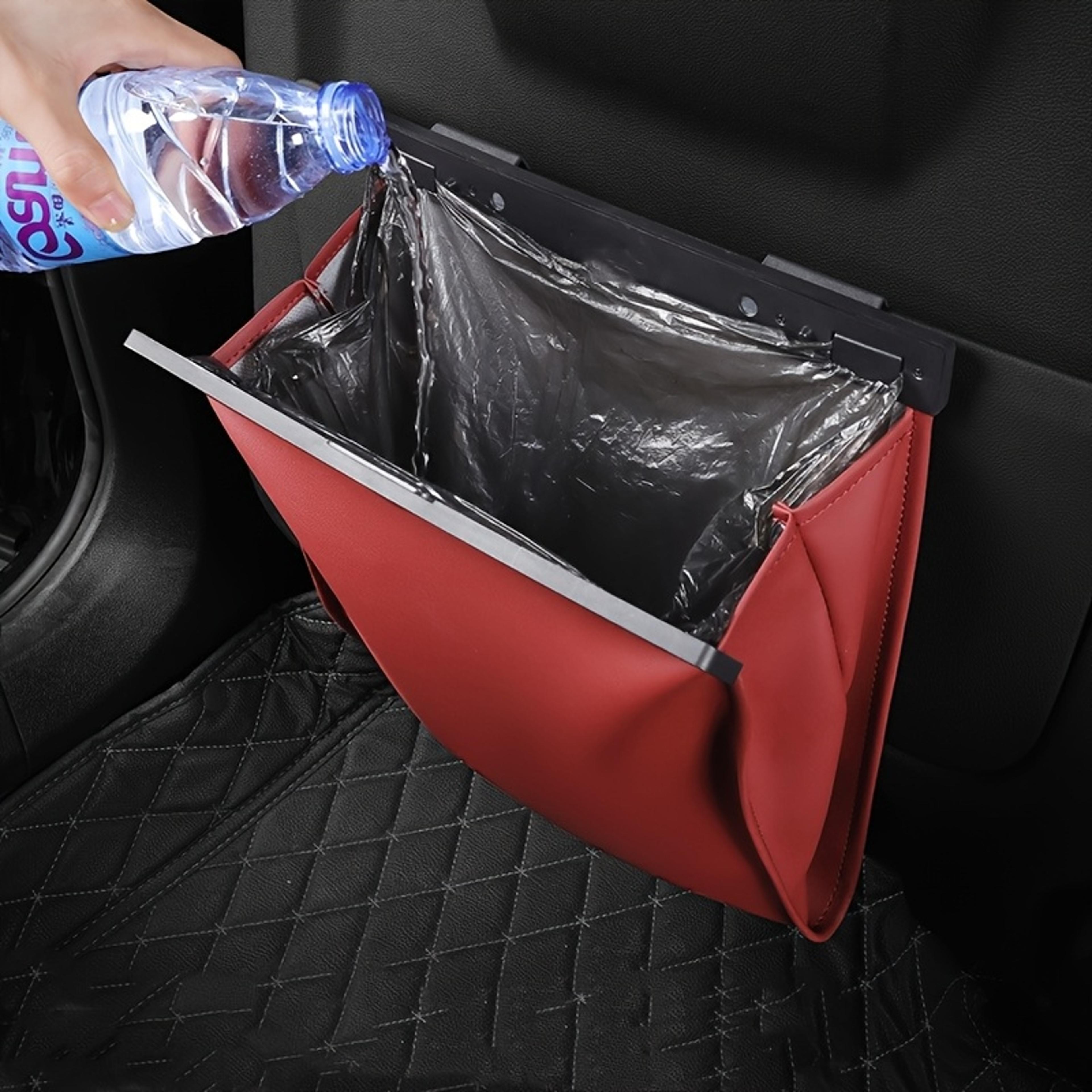magnetic hanging car trash bag leather leakproof space saving storage pocket