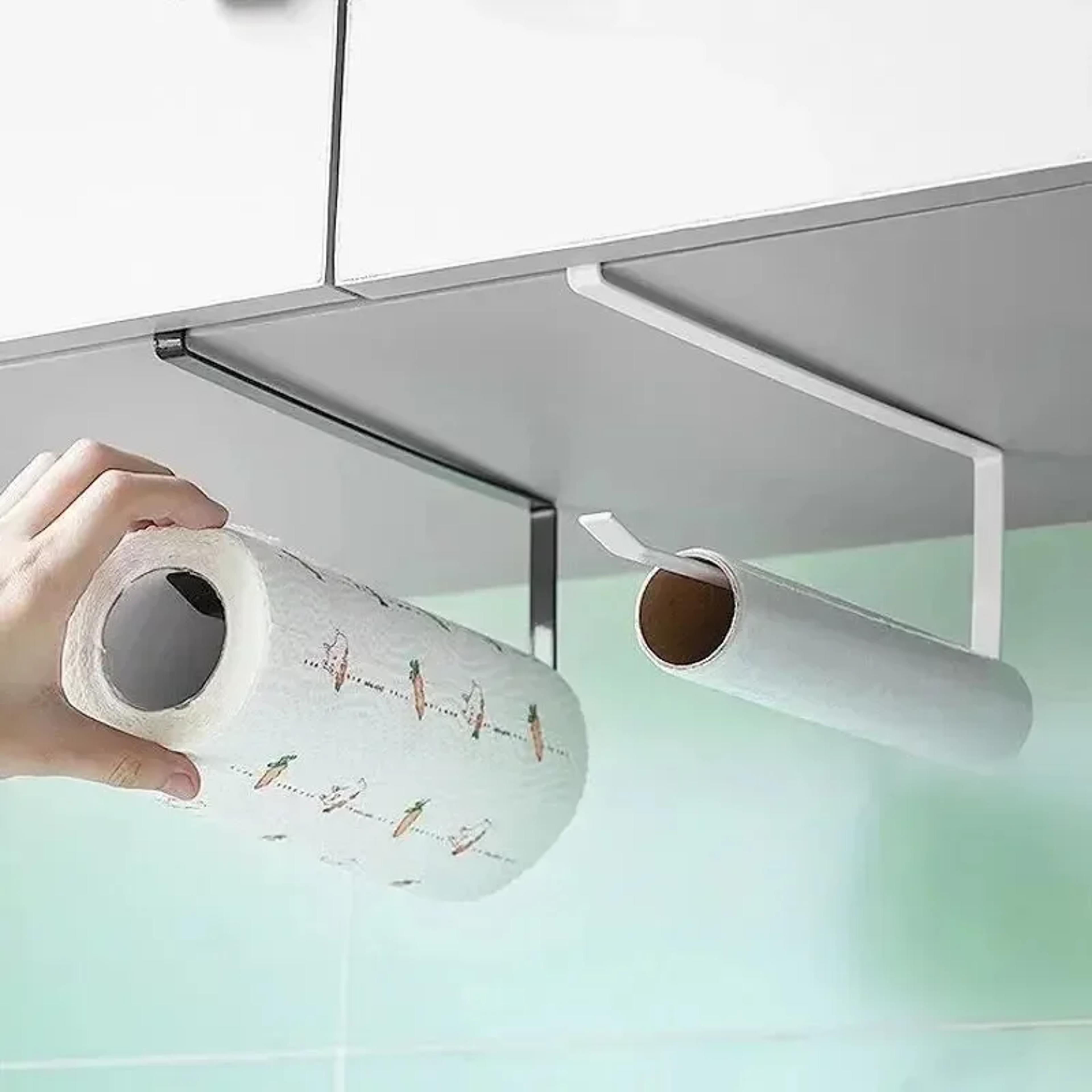 paper roll holder wall mounted kitchen organizer with towel rack and cling film storage