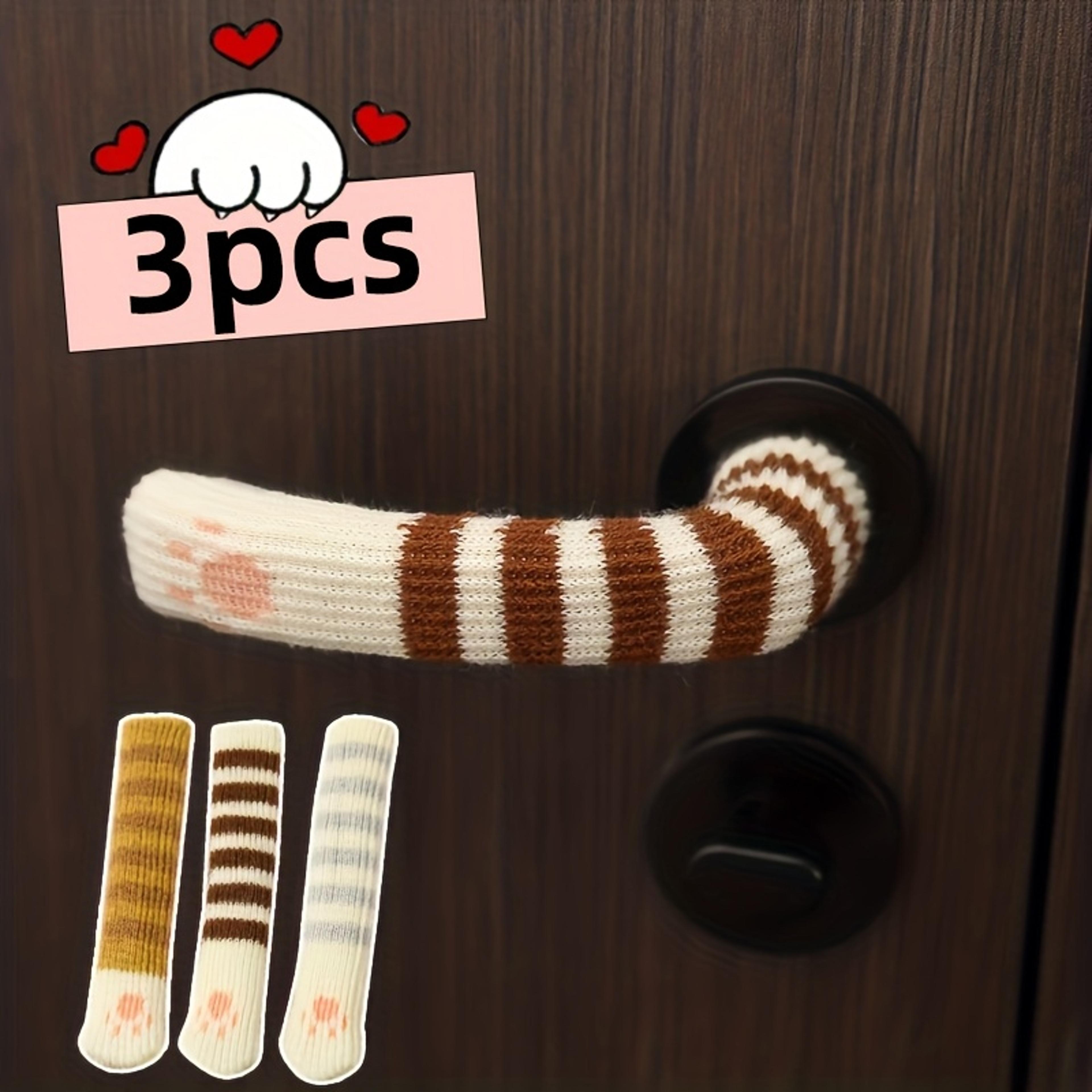 cat claw door handle cover anti collision protector soft knit handle guard