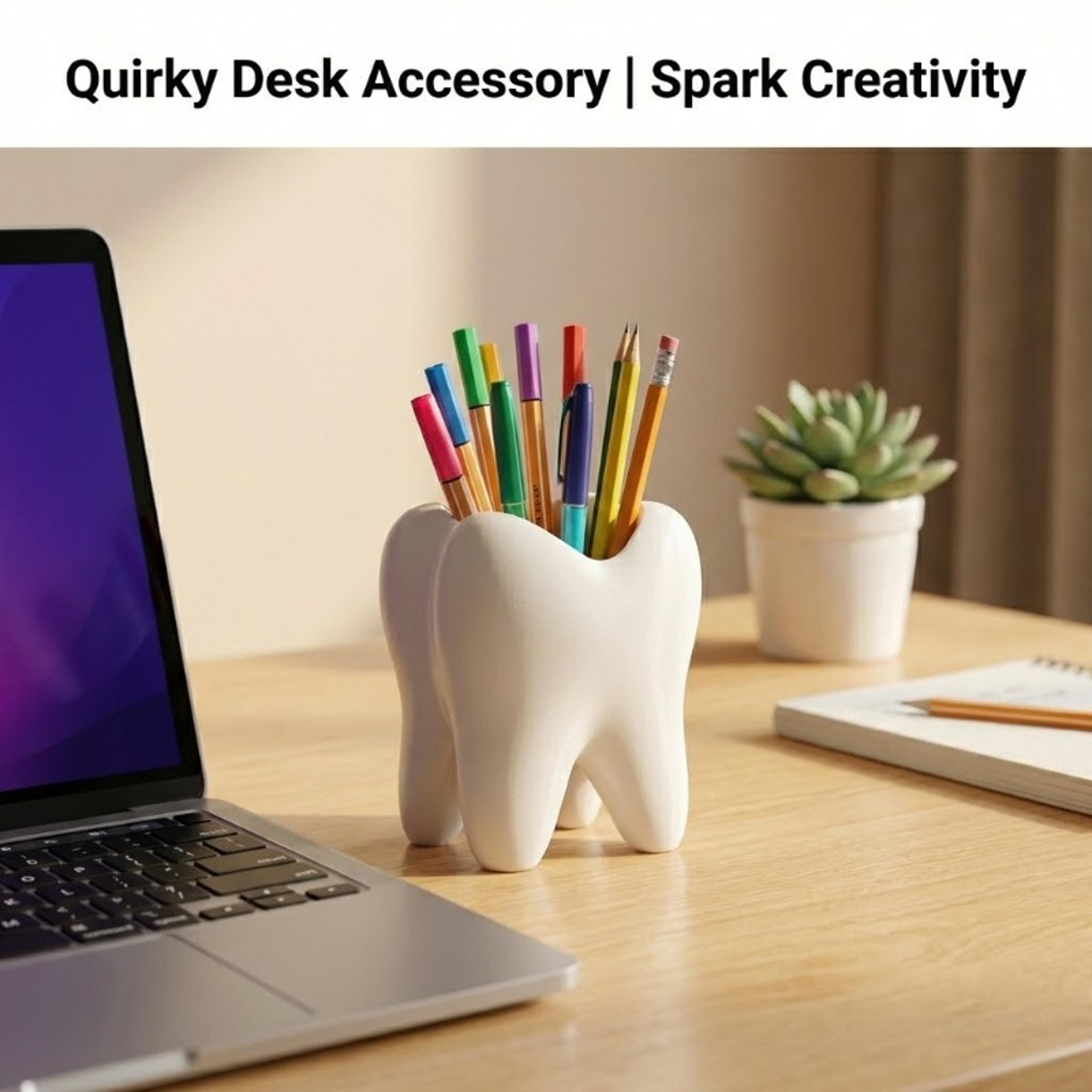 tooth shaped organizer holder for toothbrush makeup and desk storage