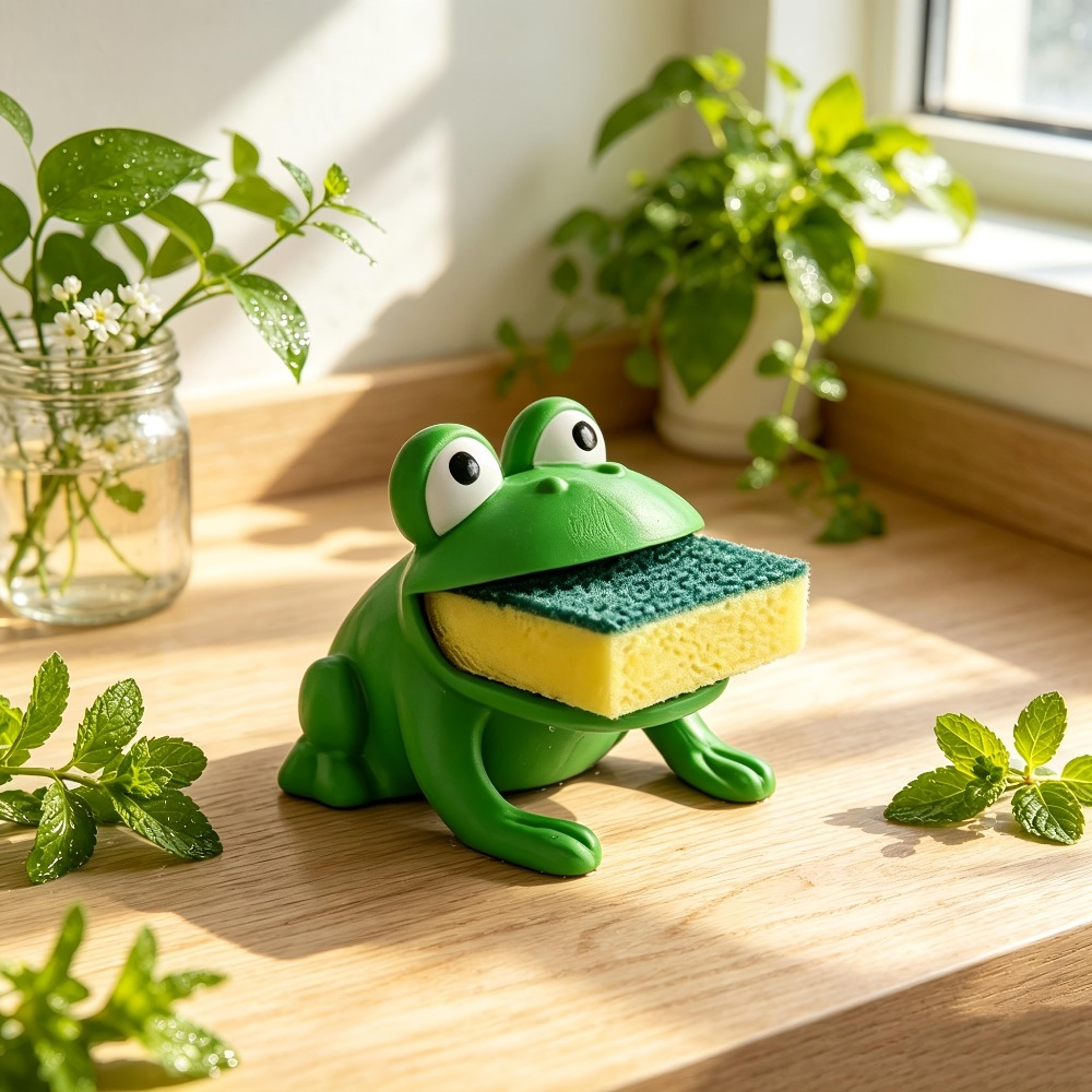frog shaped sponge holder draining dish brush organizer for kitchen sink countertop
