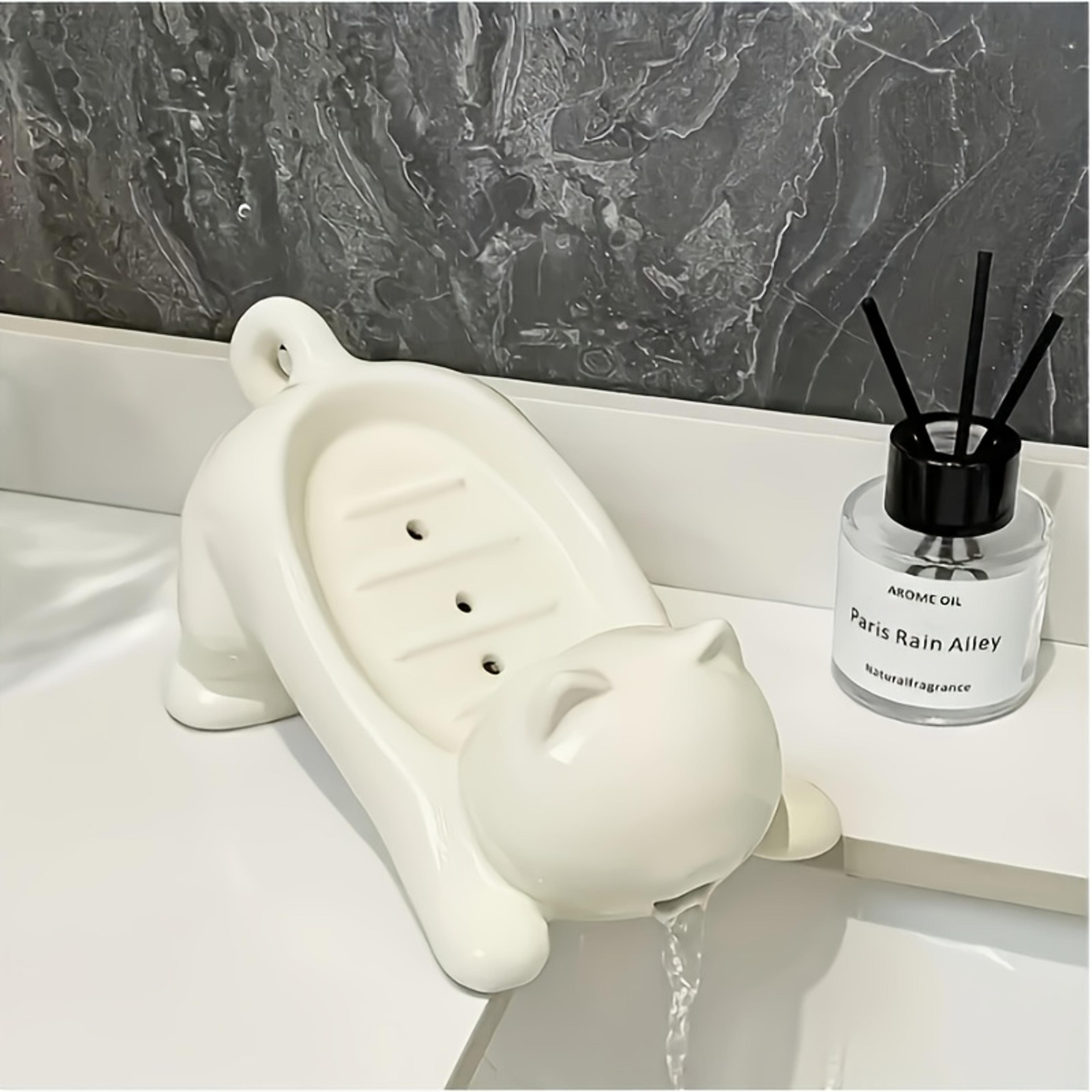 cute cat self draining soap dish bathroom soap tray plastic holder