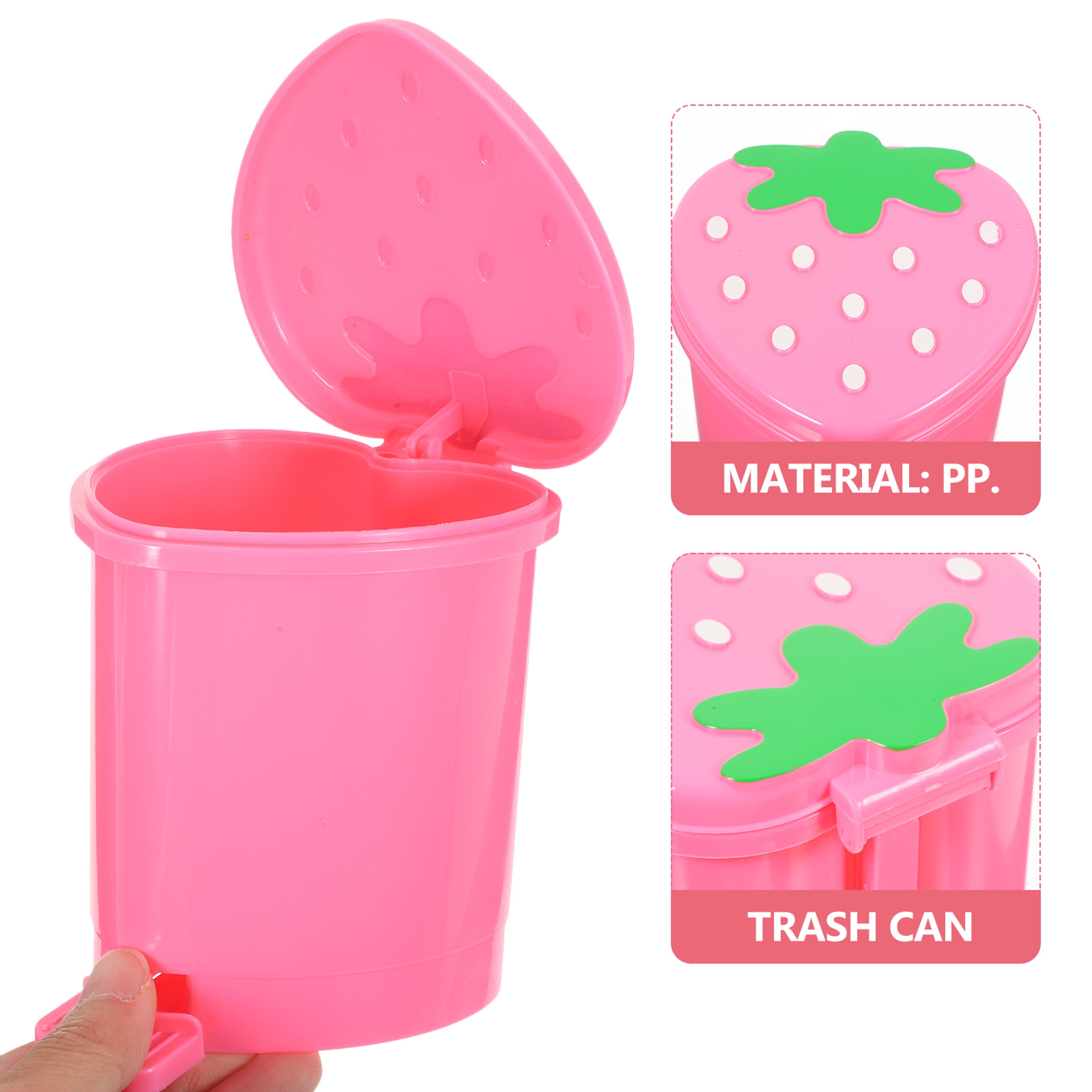 strawberry pop up mini desktop trash can with lid cute covered waste bin