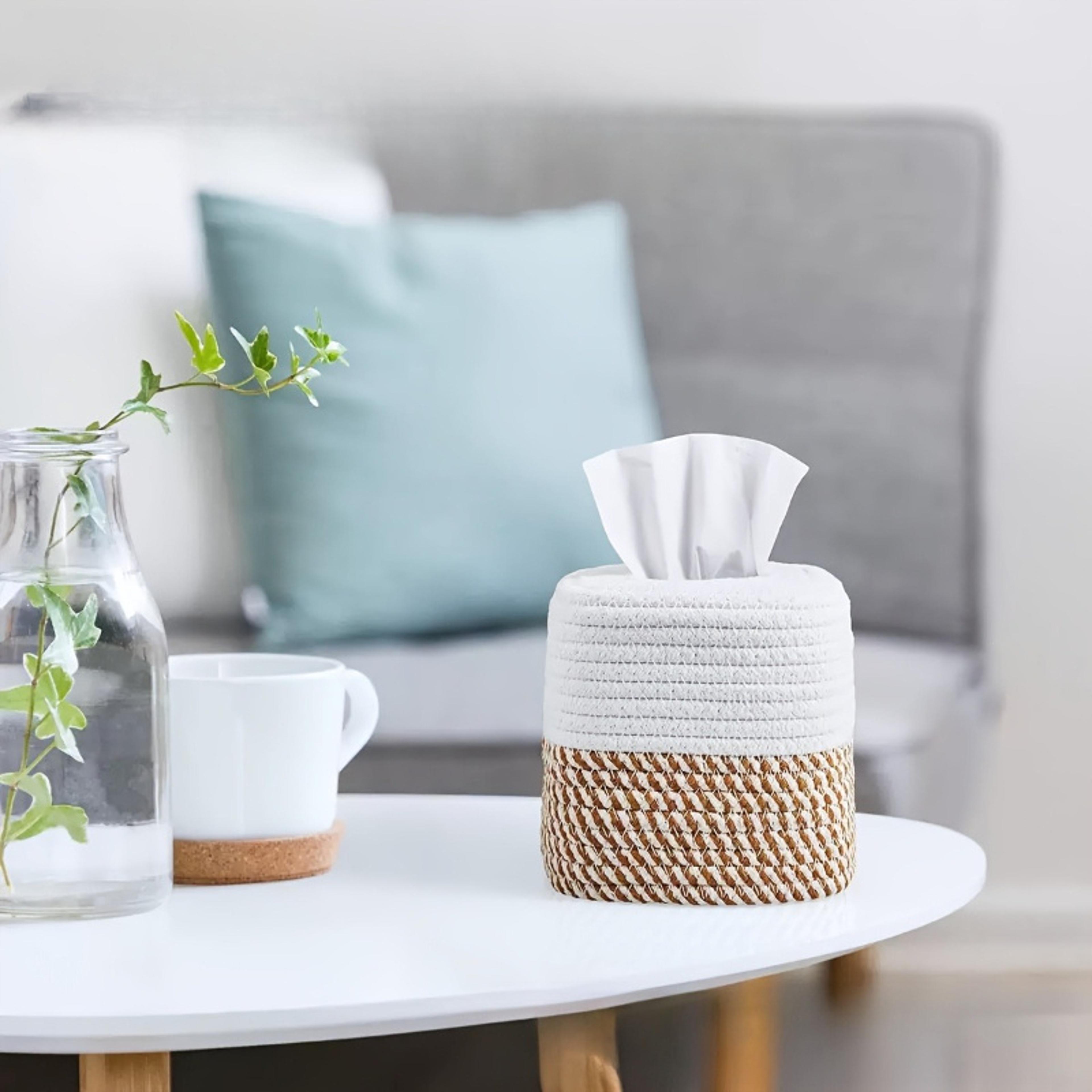 minimalist japanese woven rope tissue box cover handmade square desktop organizer for home decor