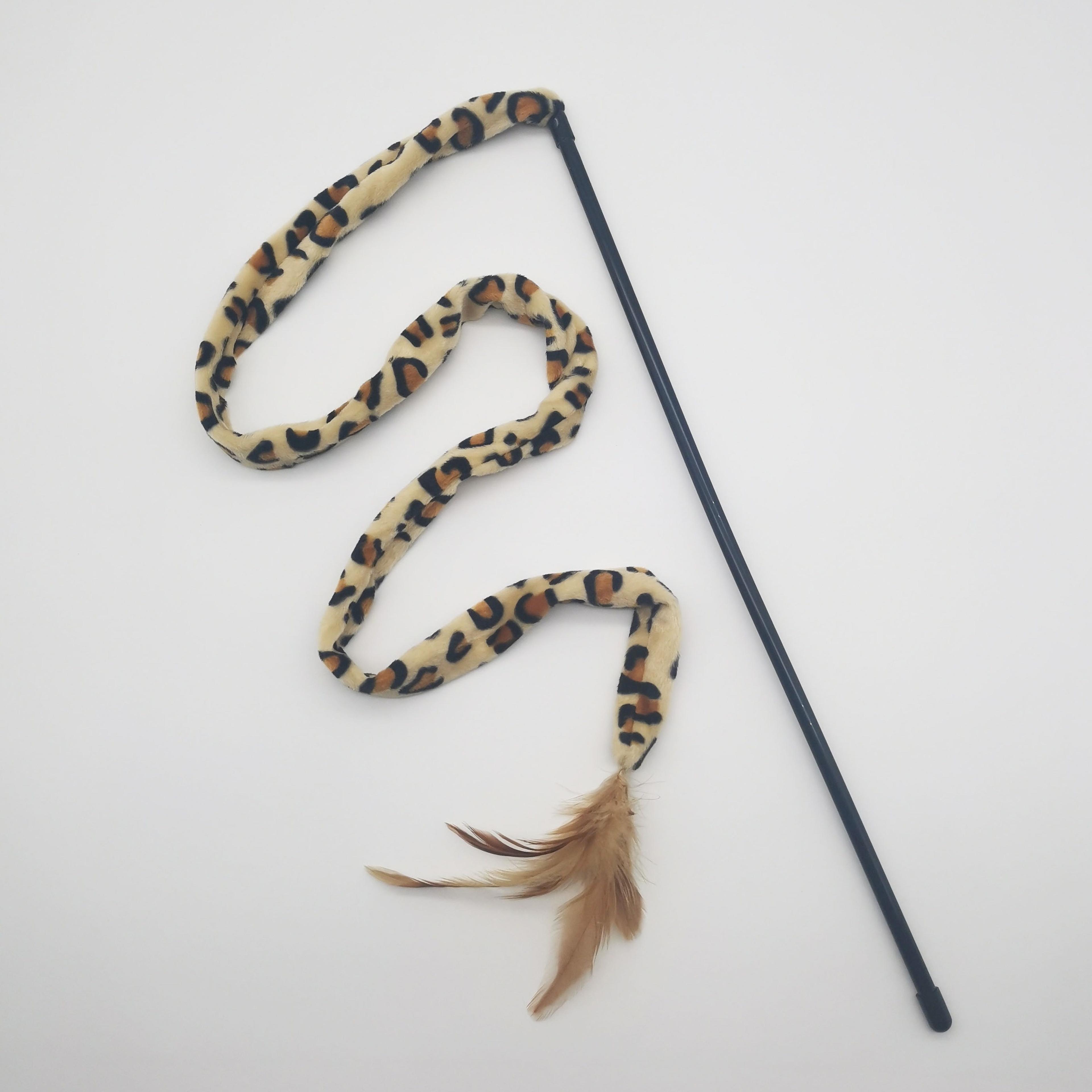leopard print interactive cat teaser wand with feather toy for indoor cats