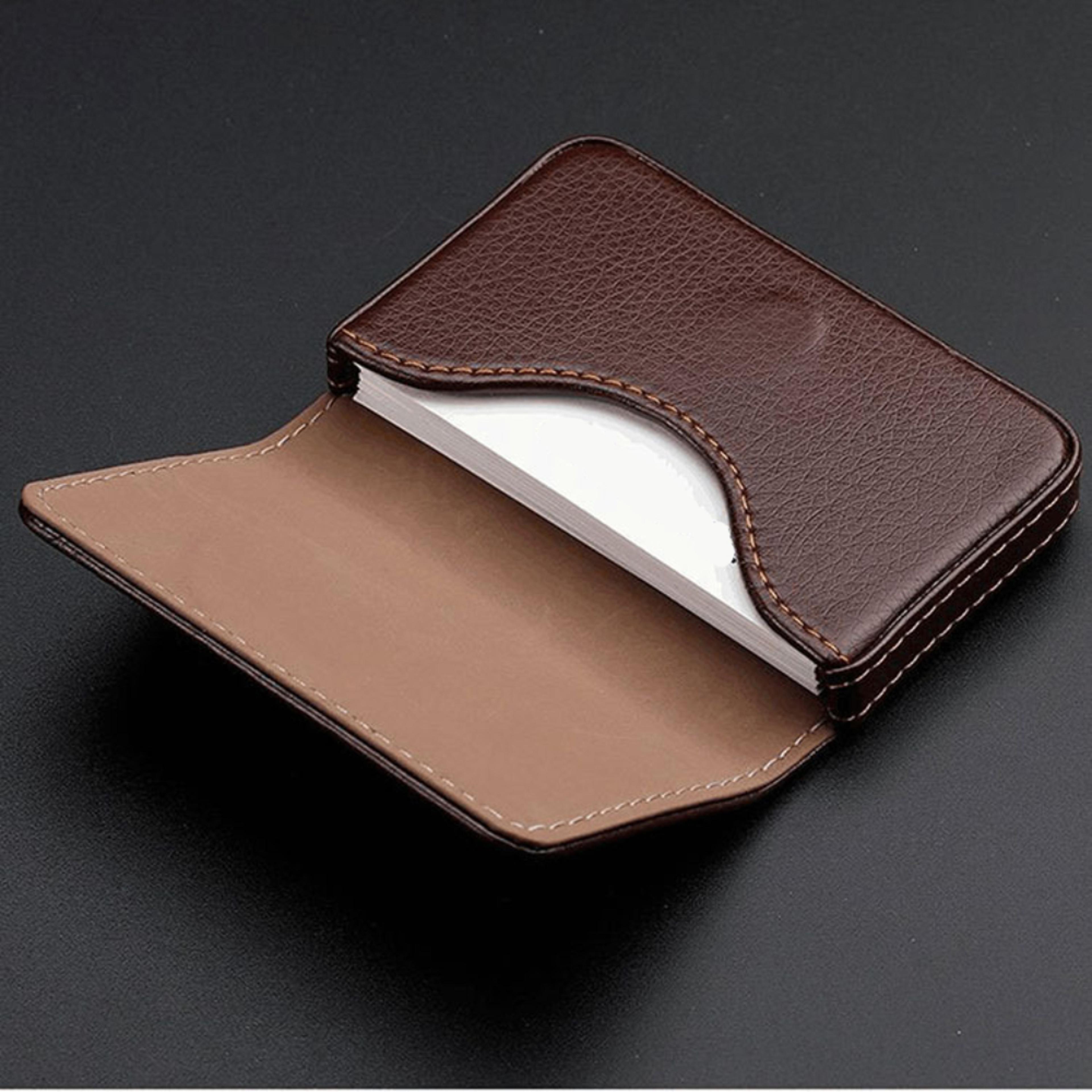 slim leather card holder business card case with magnetic closure for men women