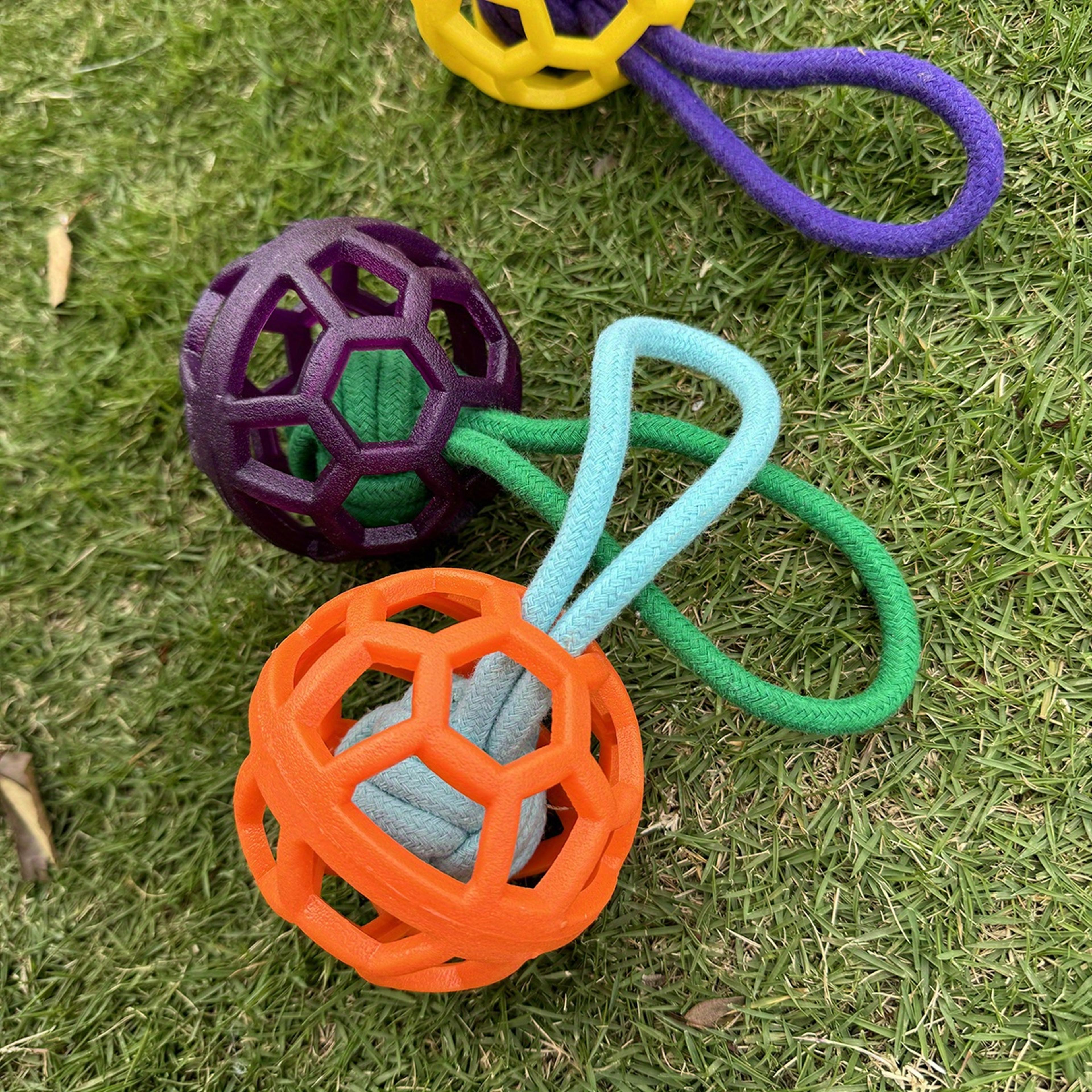 durable tpr dog chew ball with rope handle interactive training toy
