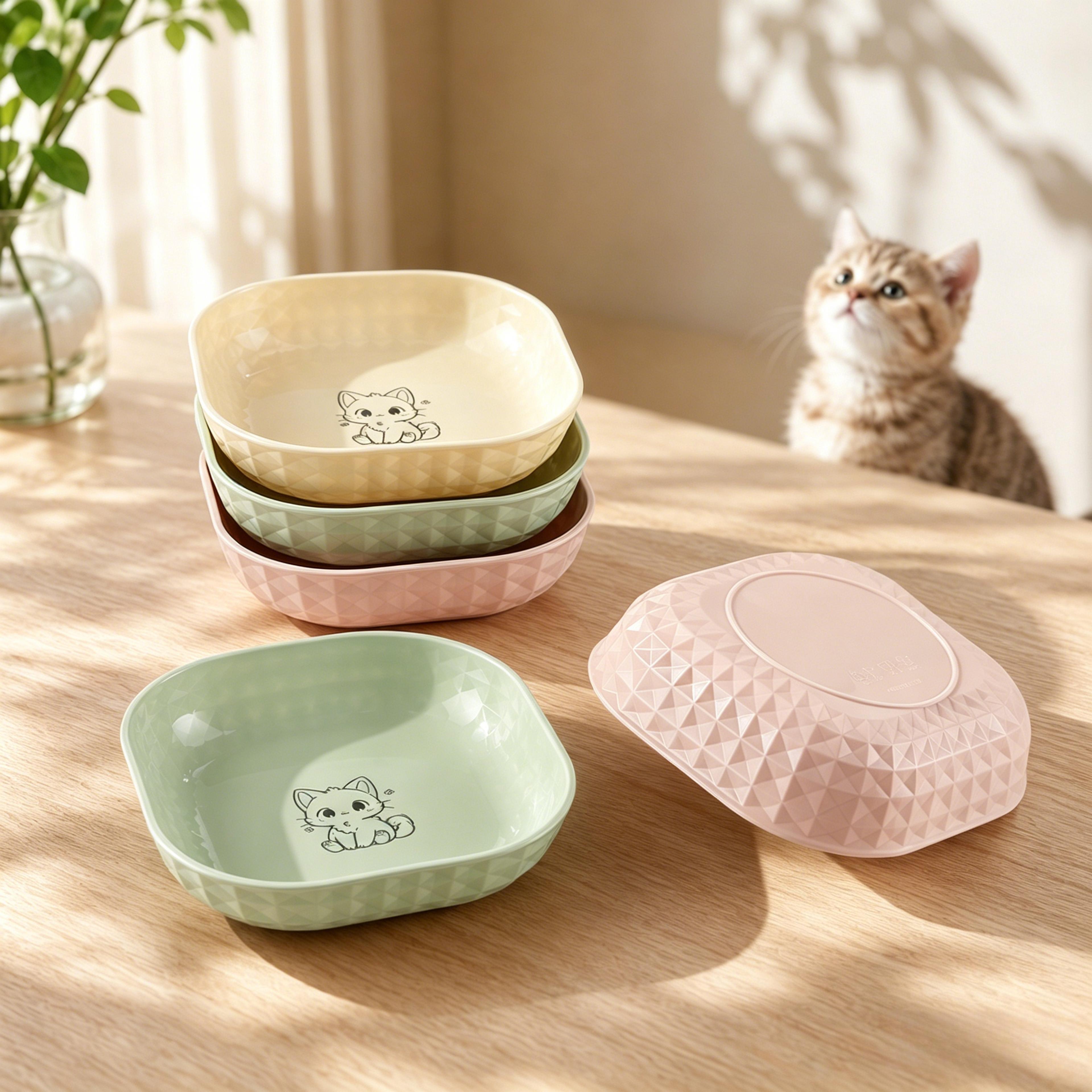whisker friendly cat bowls set shallow anti tip feeding dishes