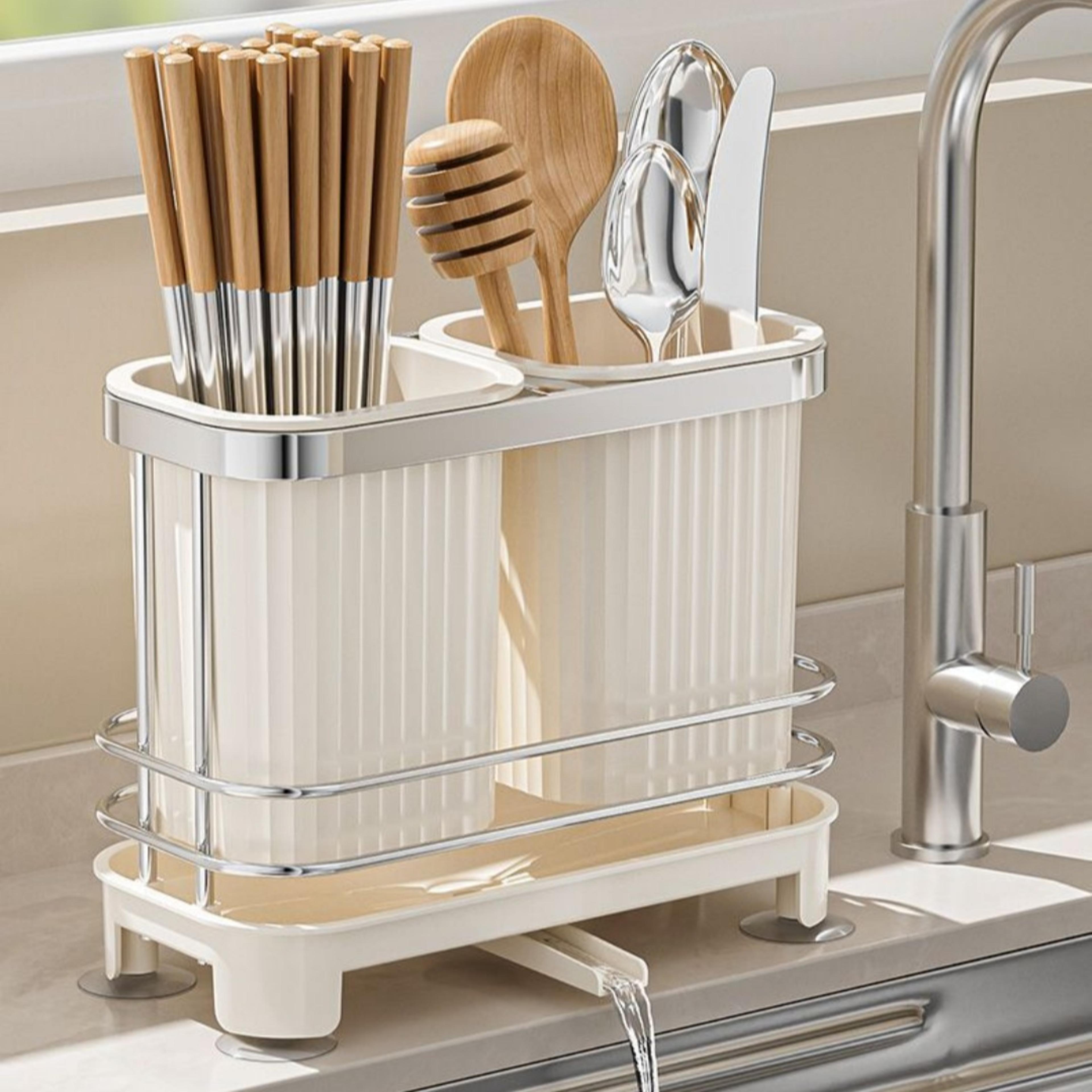self draining utensil holder kitchen countertop organizer with cutlery drying rack