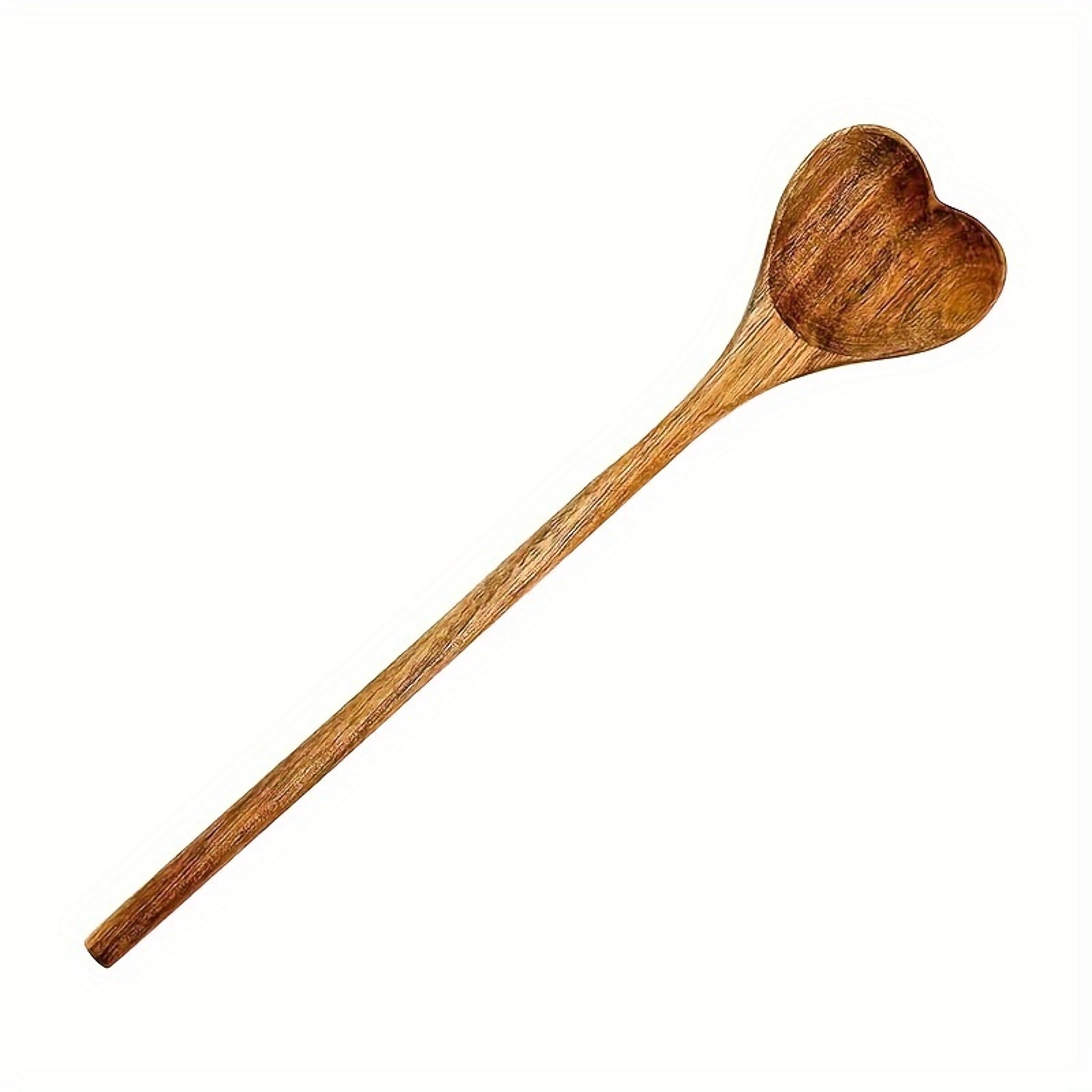 heart shaped wooden serving spoon set with wooden honey dipper for coffee, tea & honey