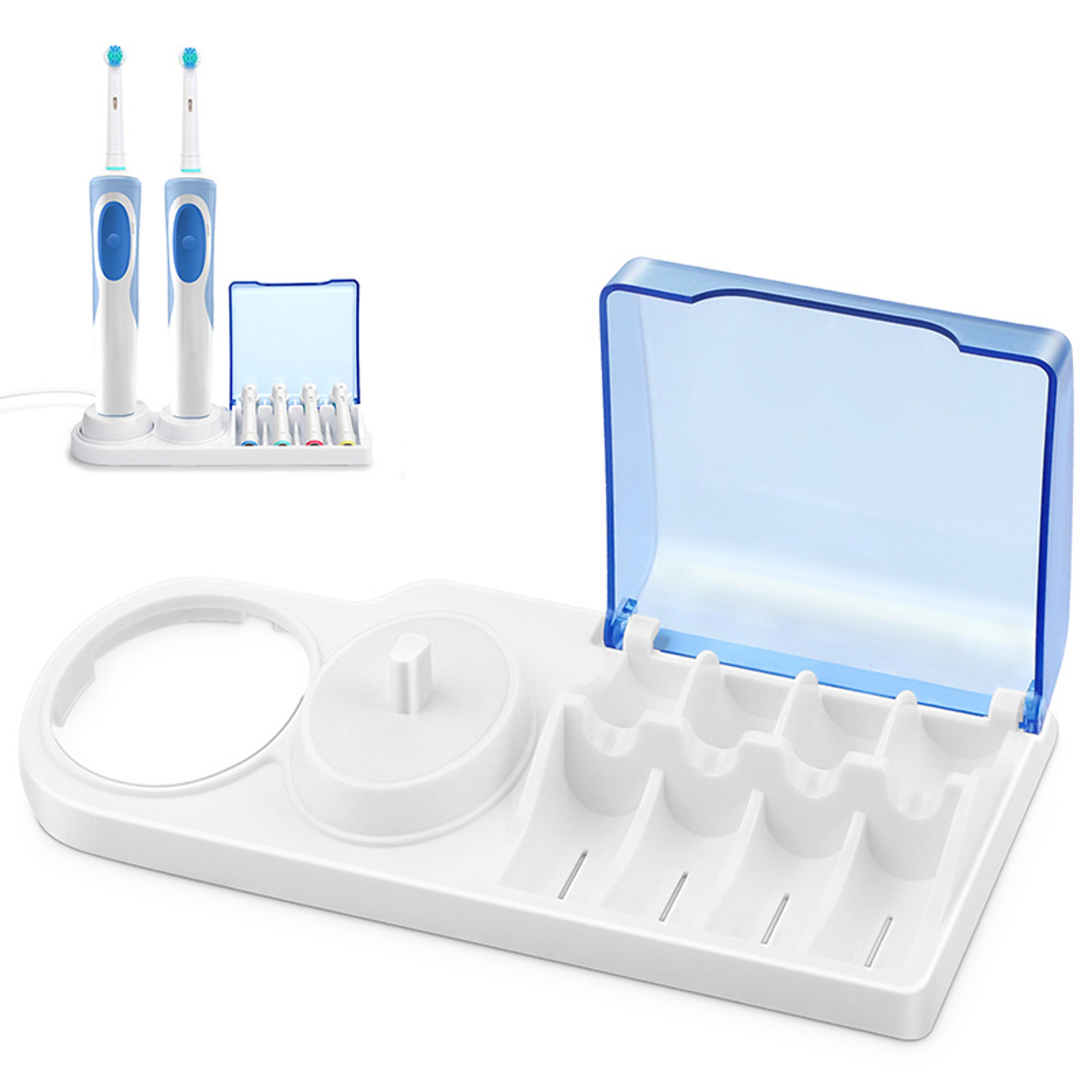 space saving electric toothbrush head holder with charging port and protective storage cover