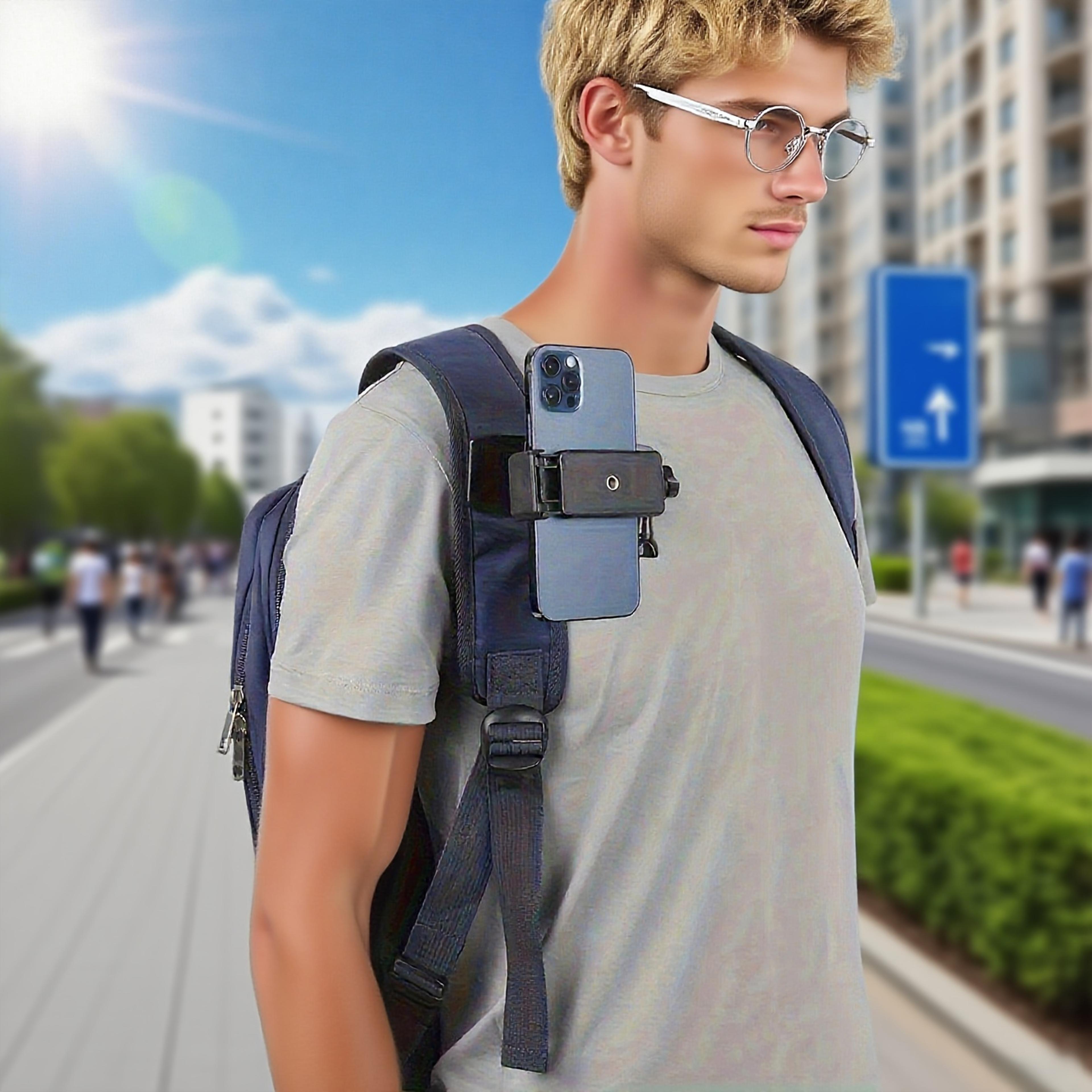 backpack phone holder adjustable shoulder strap phone mount for hands free vlogging & hiking