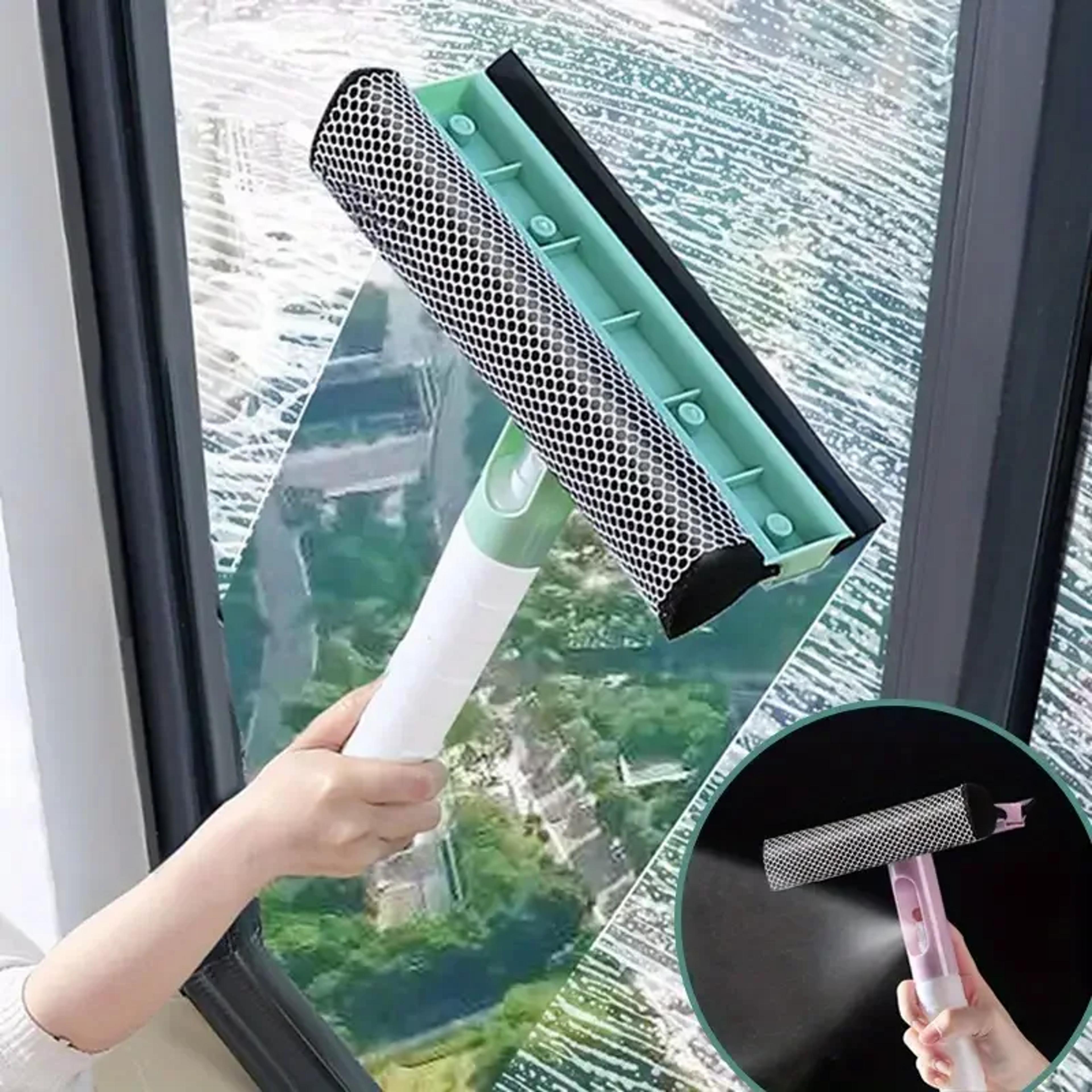 window cleaning brush with spray squeegee