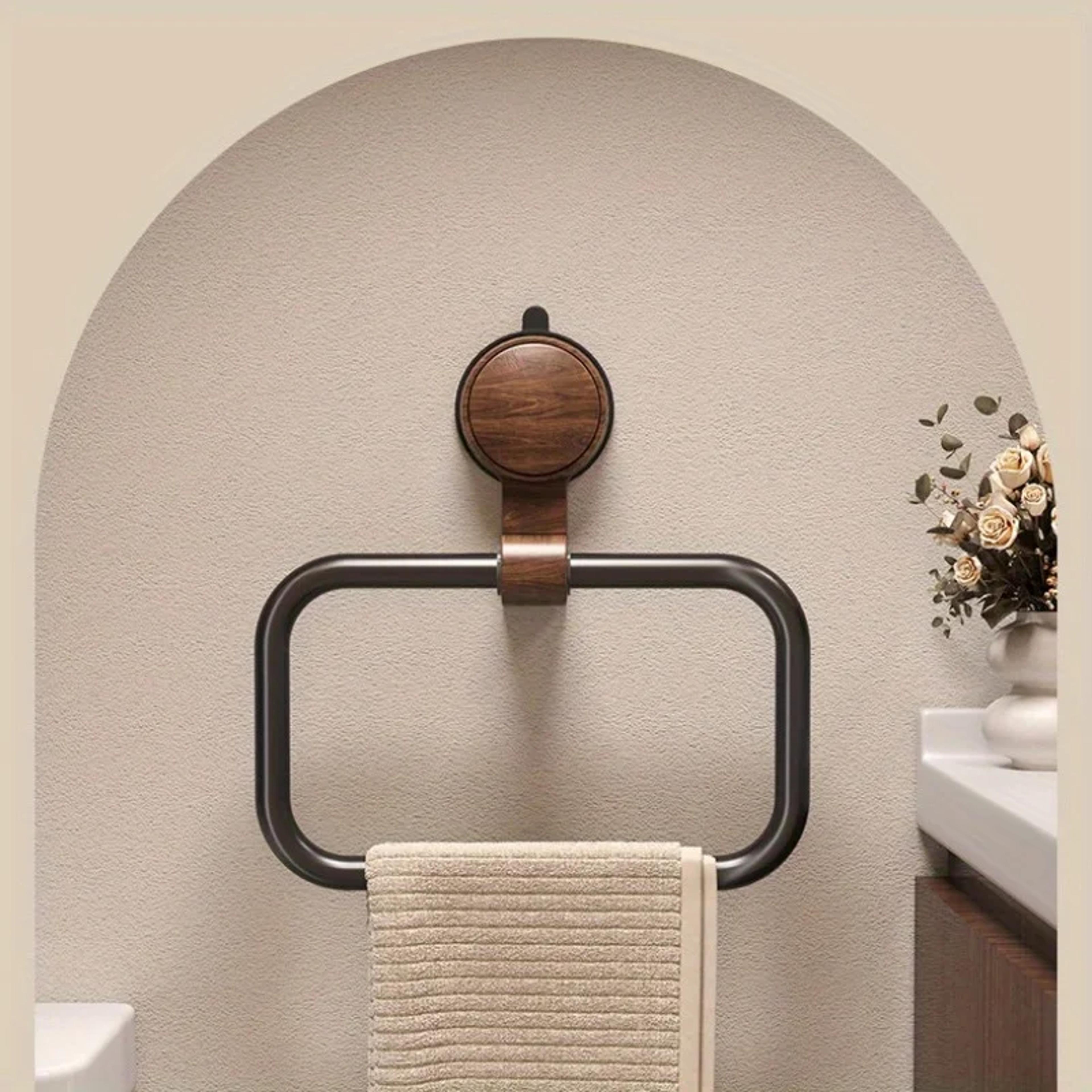 vintage no drill towel ring walnut wood suction cup bathroom towel holder