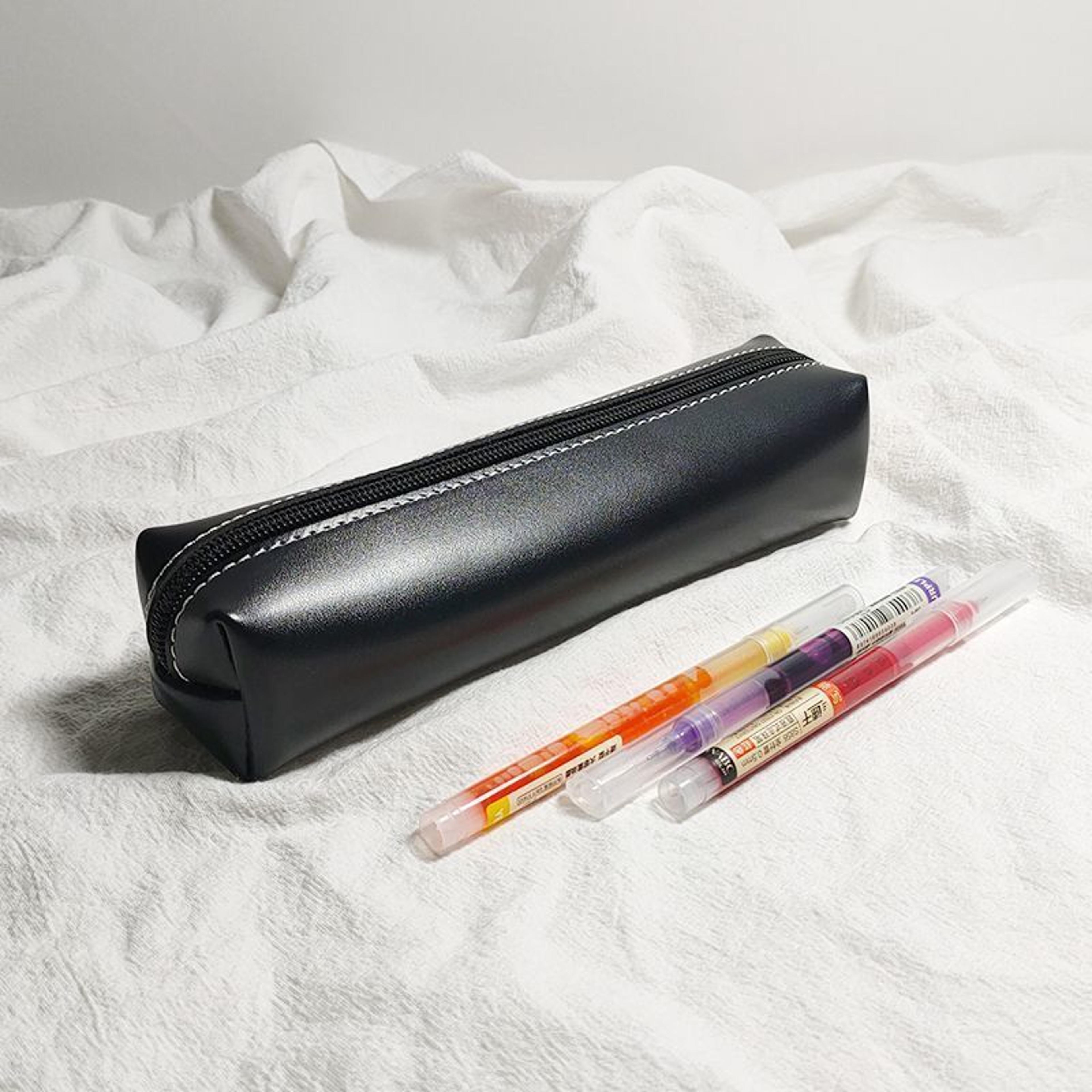 retro leather pencil case minimalist zipper pen pouch for school office desk organization