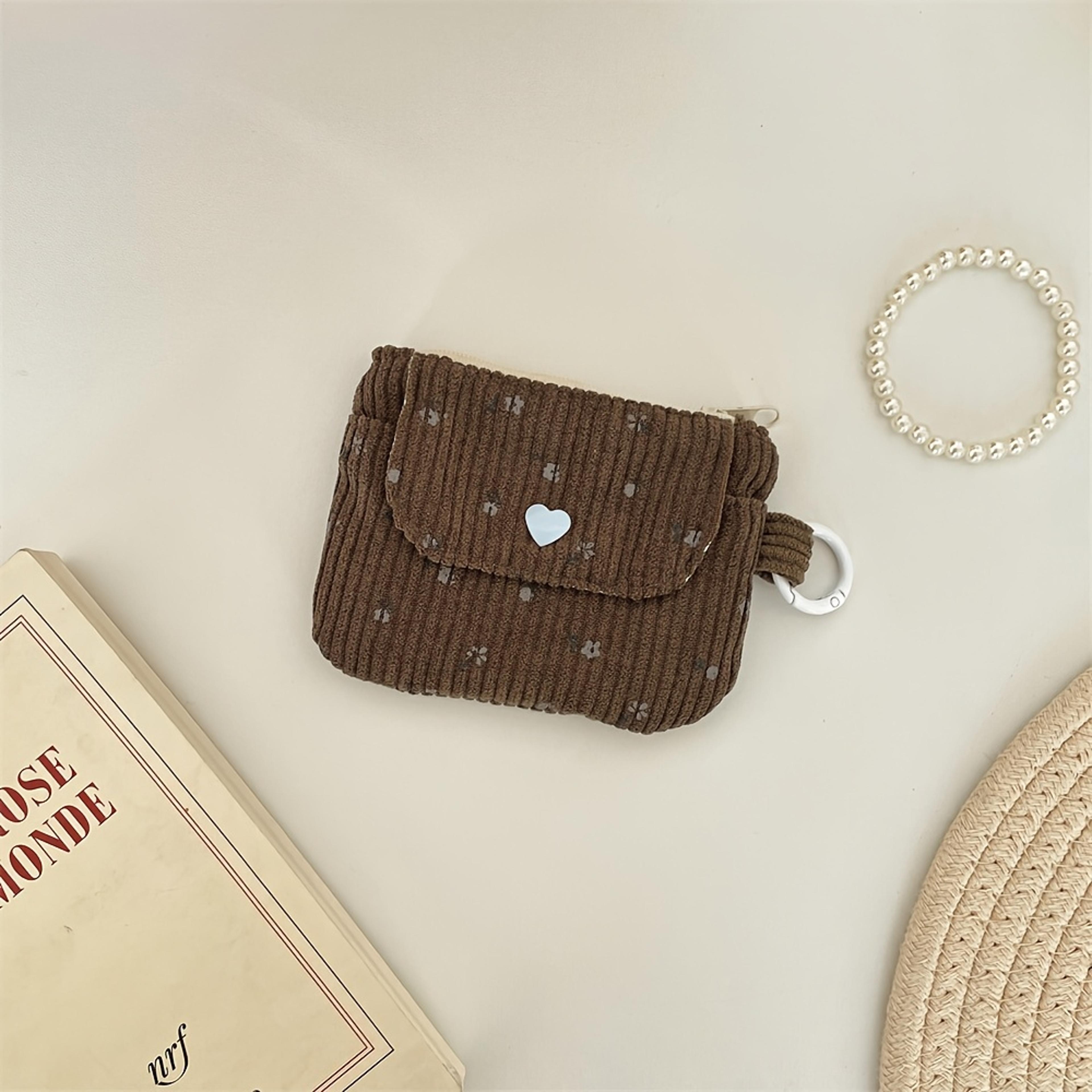 corduroy coin purse womens wallet with zipper card holder and makeup pouch