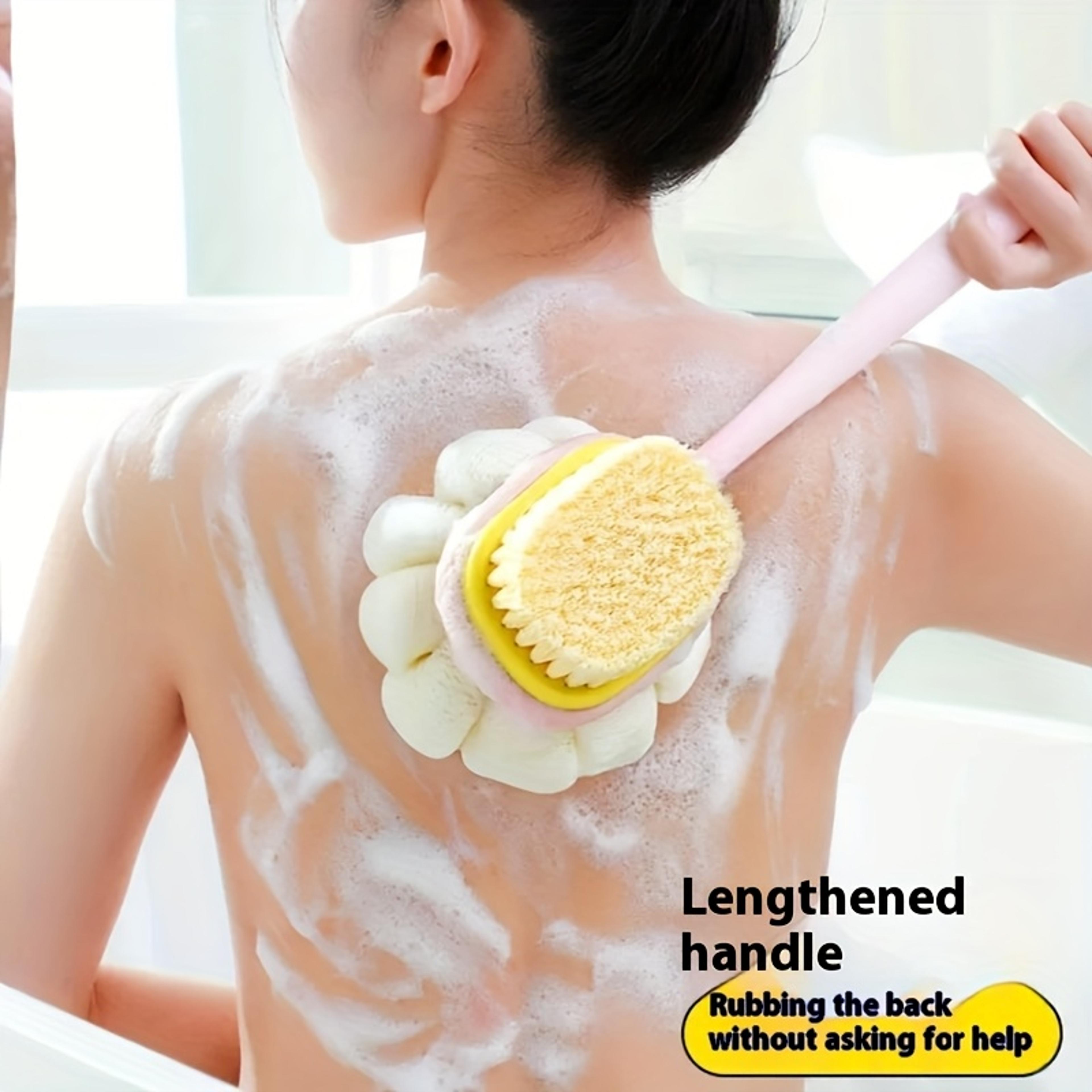 long handle bath brush with dual sided back scrubber for exfoliating & massage
