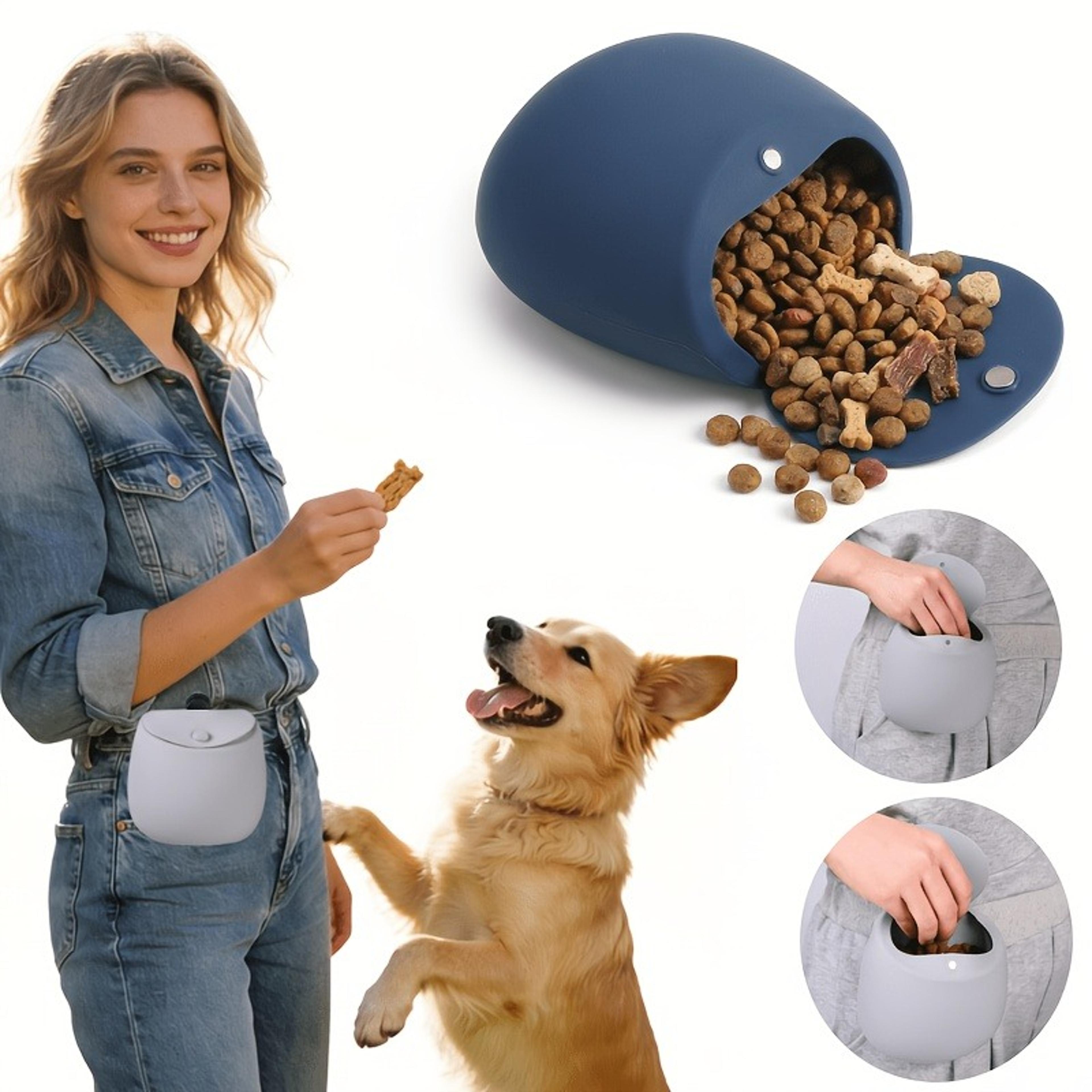 portable dog training treat pouch with magnetic closure and clip on silicone treat bag