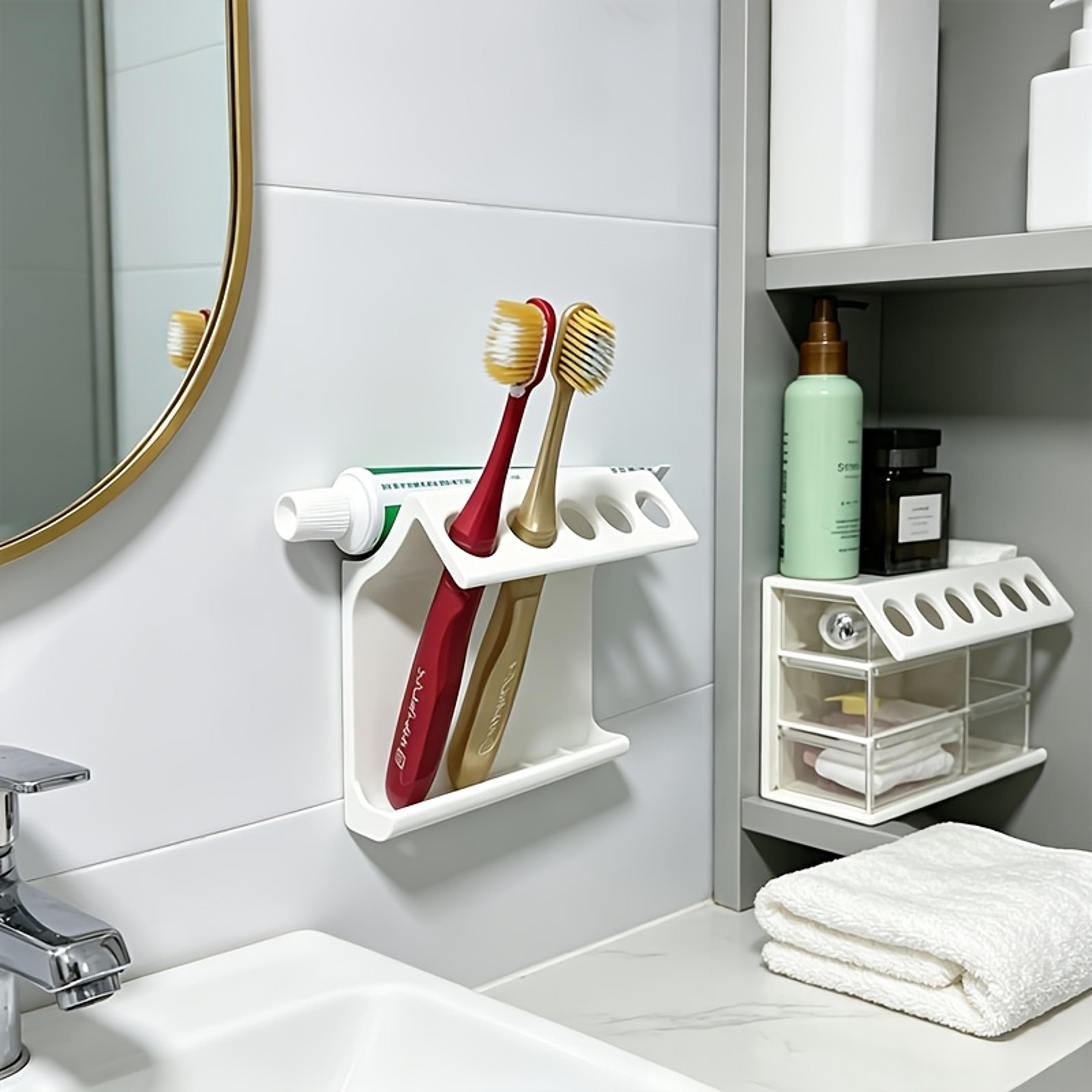 wall mounted toothbrush holder slot adhesive bathroom organizer
