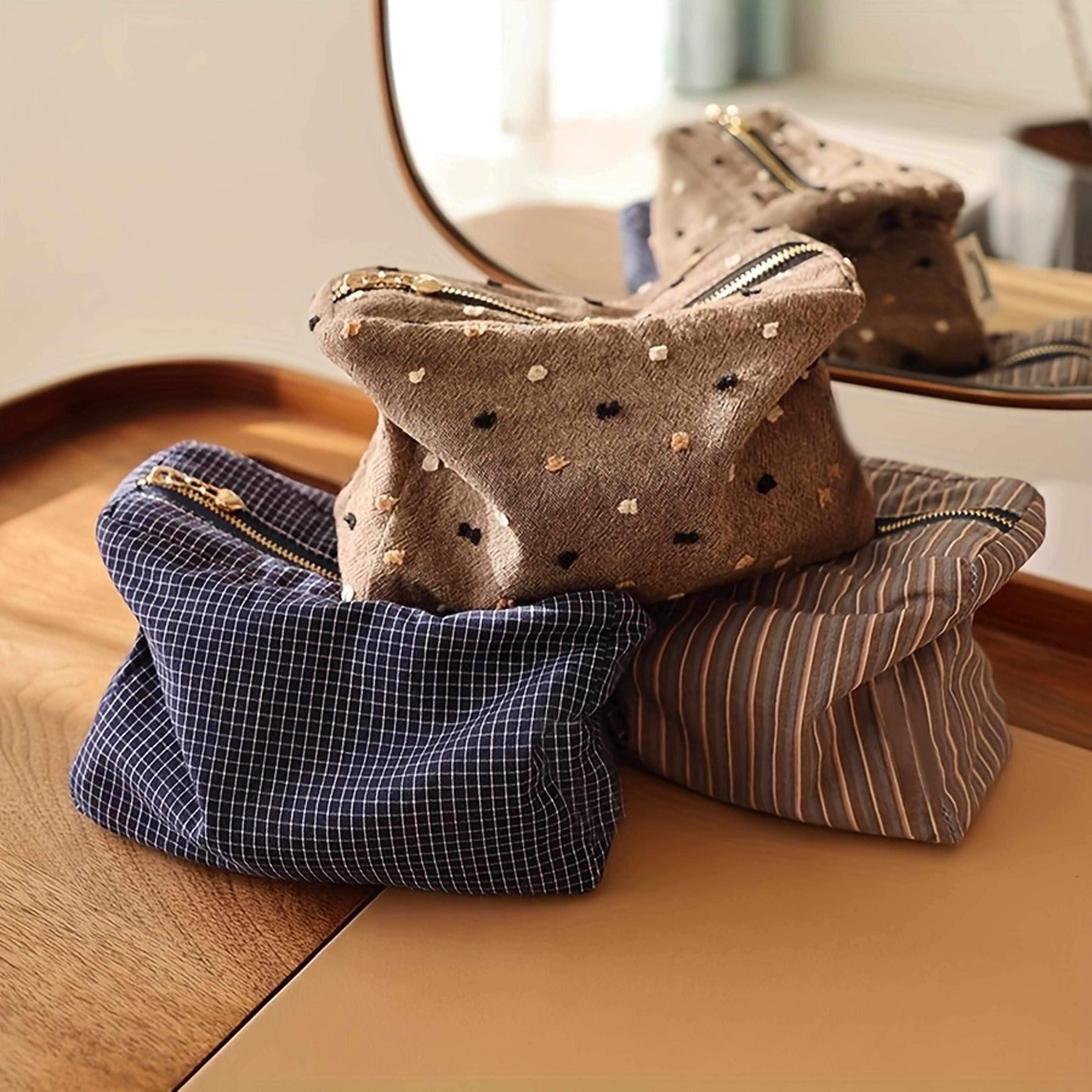striped travel makeup bag large capacity cosmetic organizer pouch with zipper