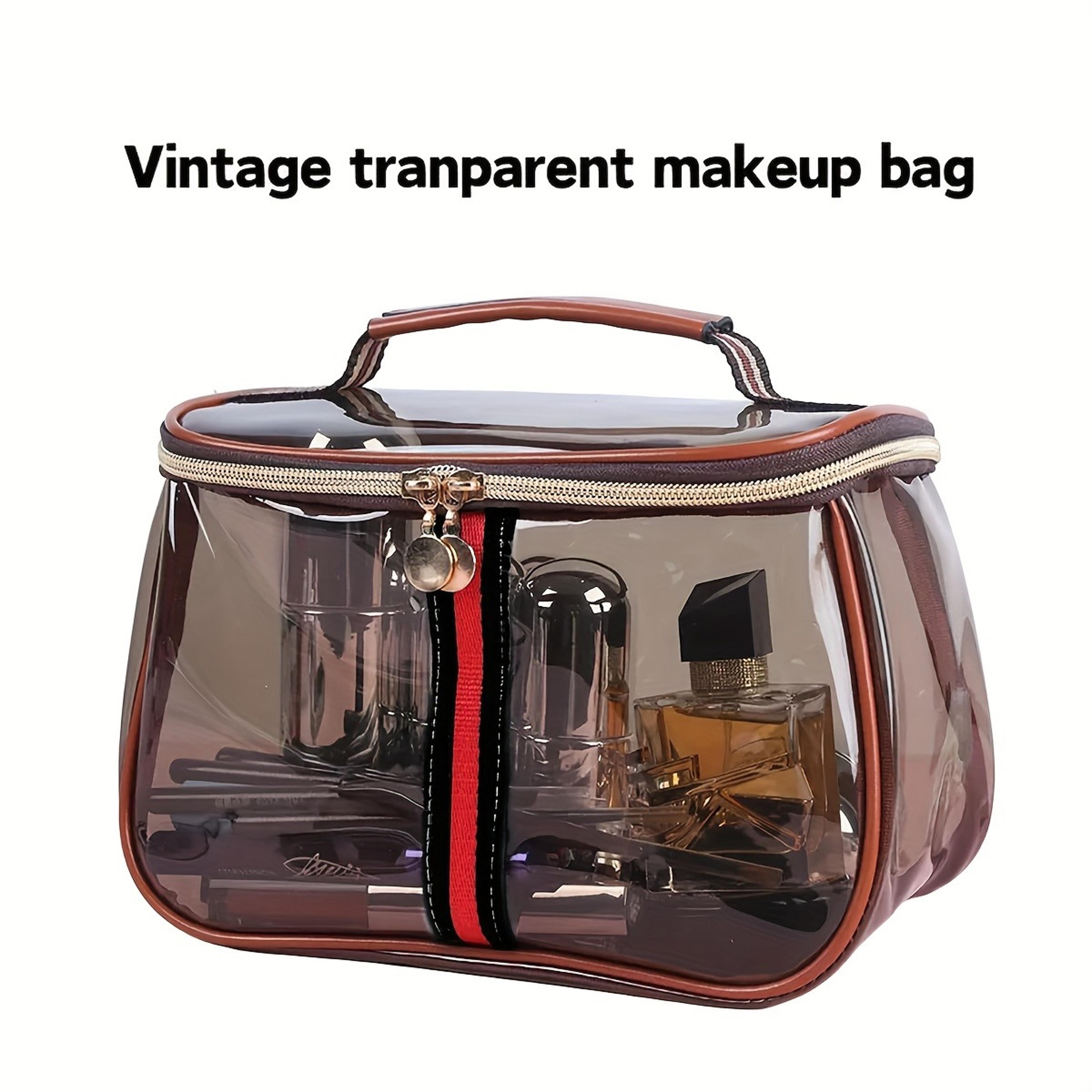 apple clear travel cosmetic bag with handle zipper toiletry organizer