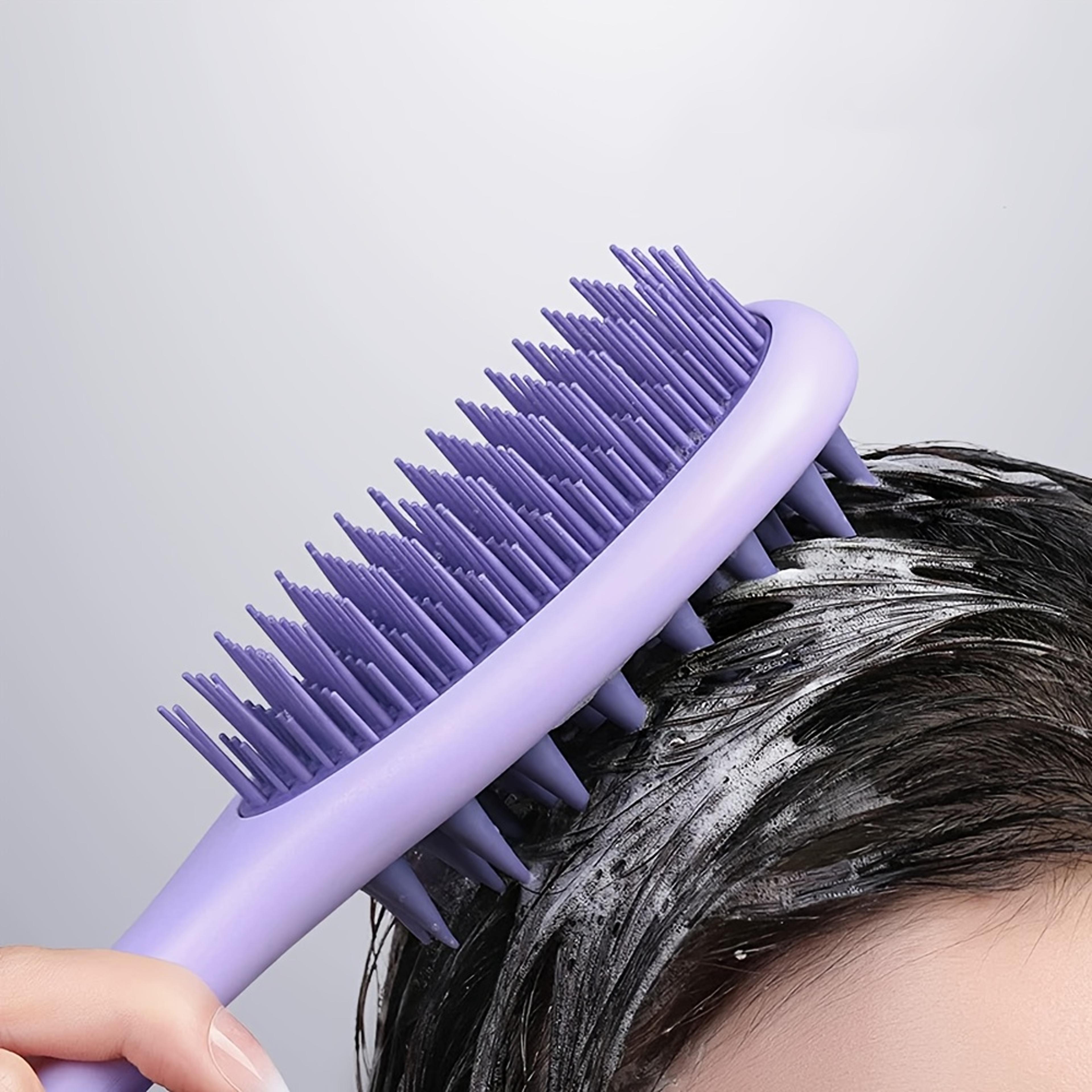 long handle scalp massager brush with dual silicone bristles for wet dry hair care