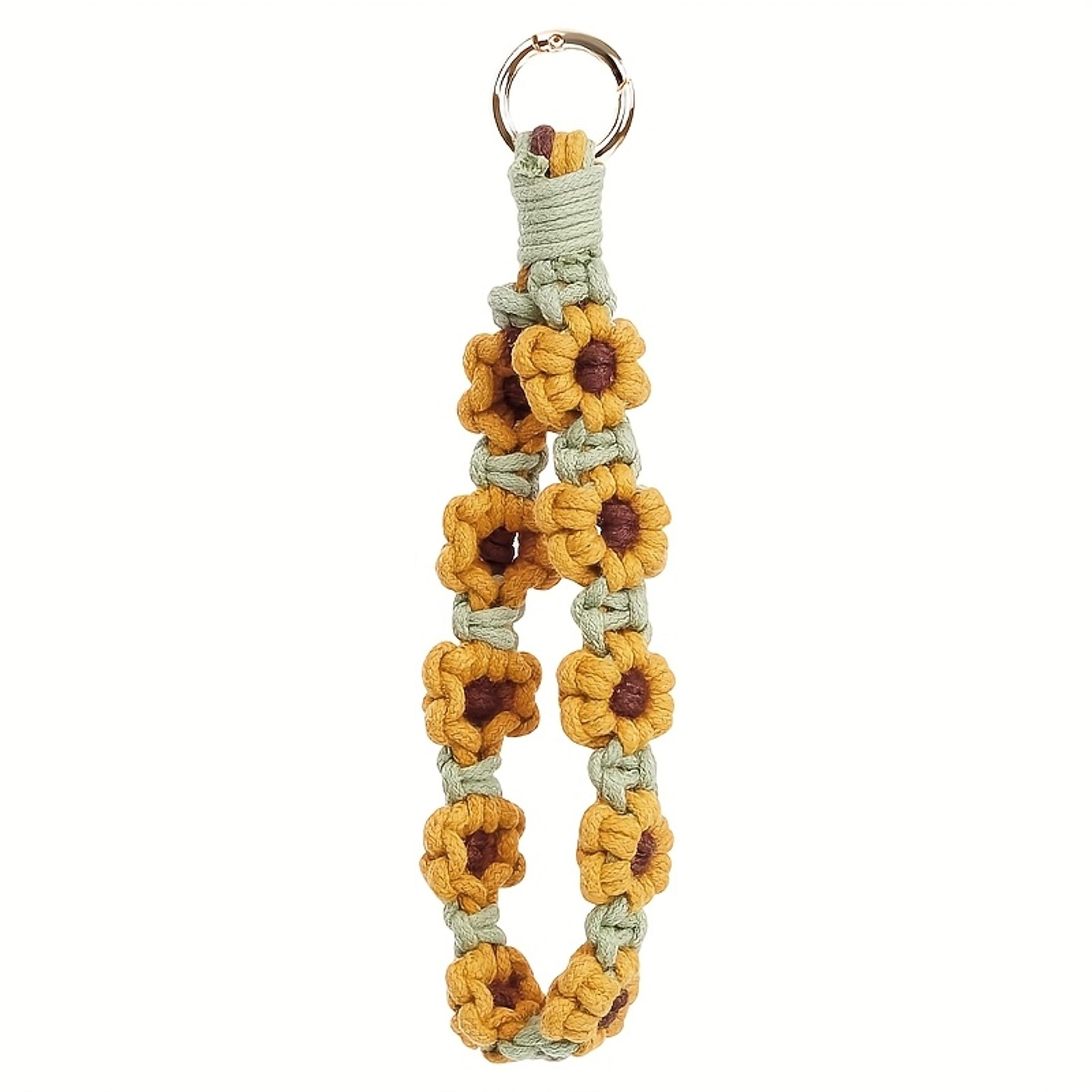 bohemian woven daisy phone lanyard handmade flower keychain beach bag charm
