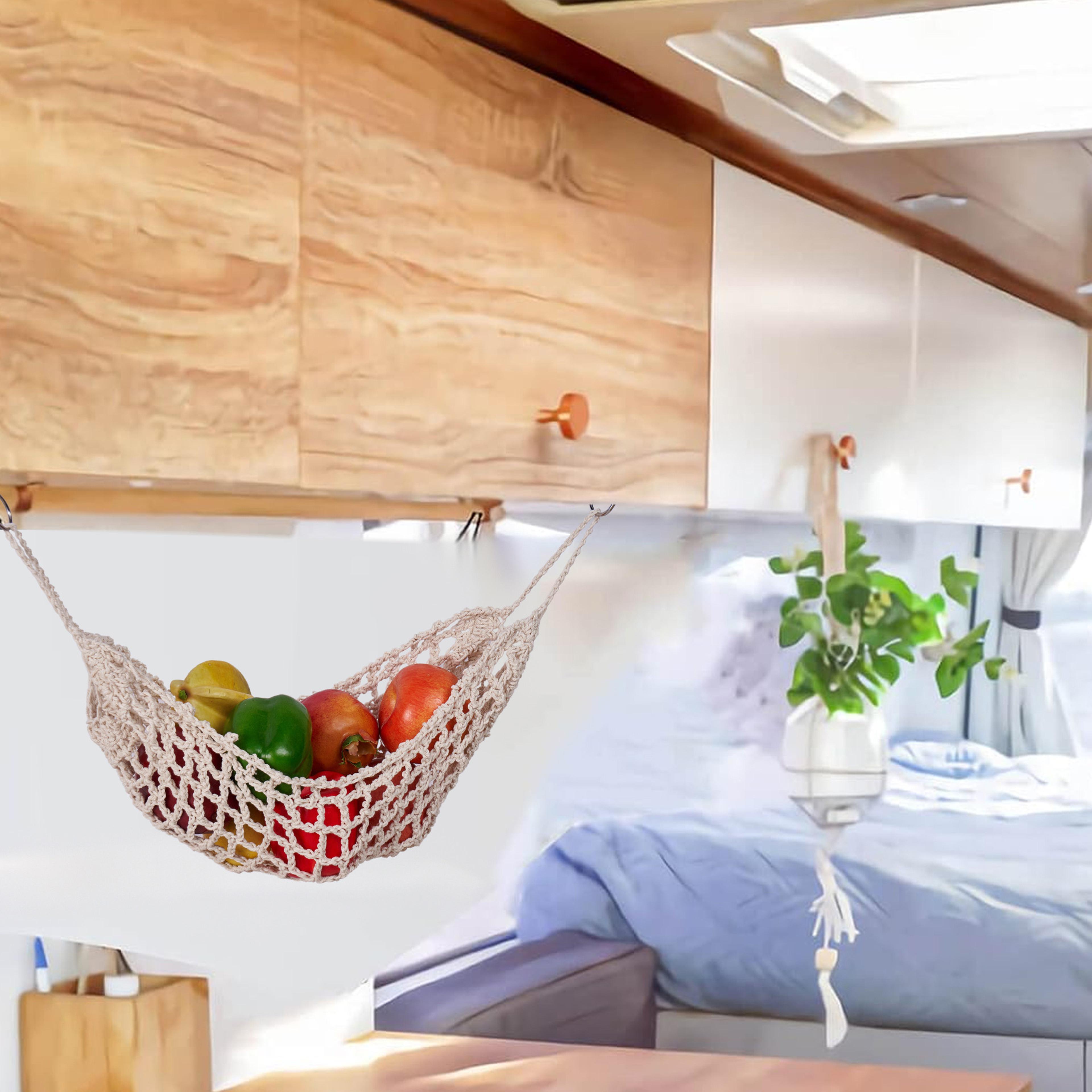 hanging fruit hammock for kitchen under cabinet banana and veggie storage organizer